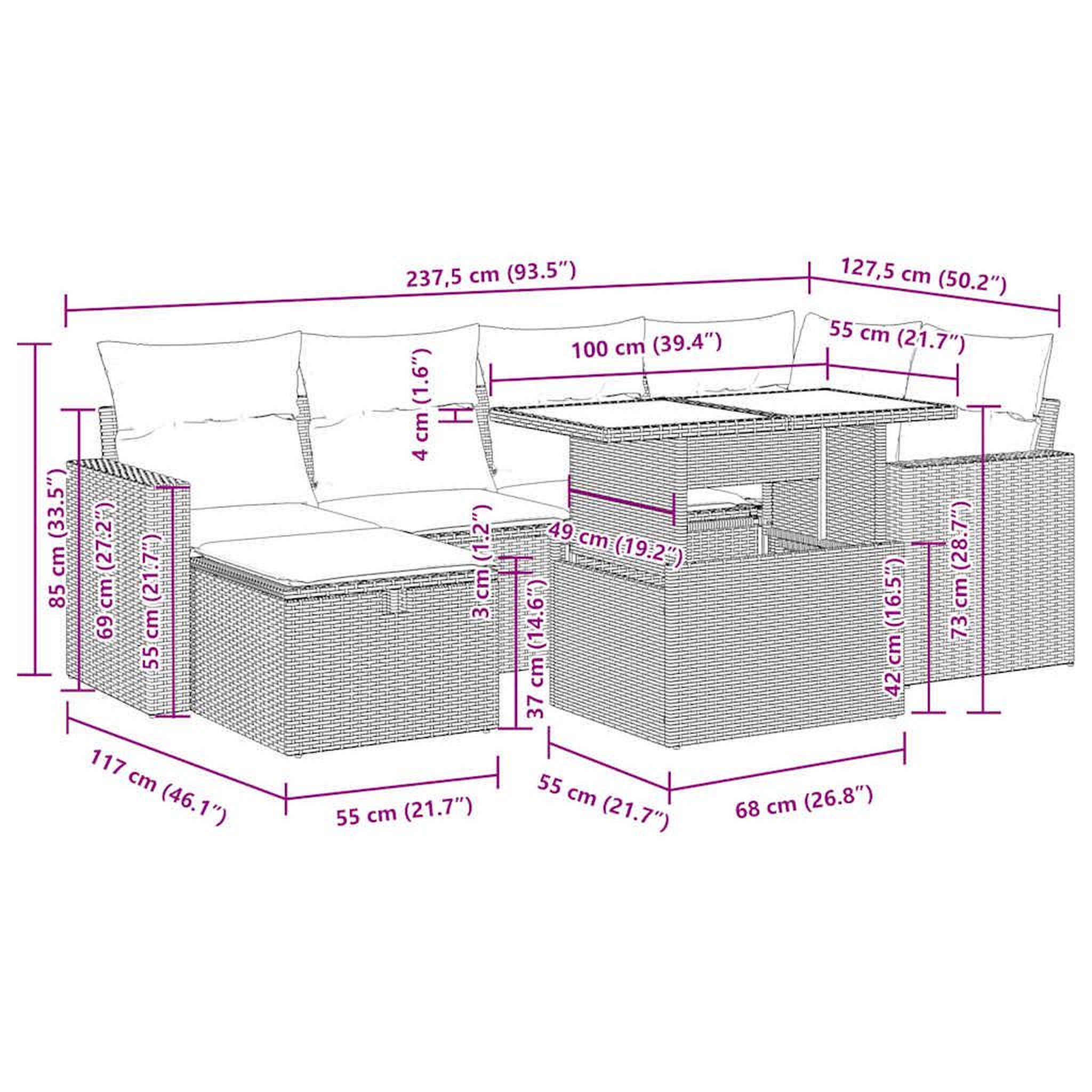 Voir la diapositive 6 : VIDAXL Salon de jardin 7 pcs avec coussins noir resine tressee