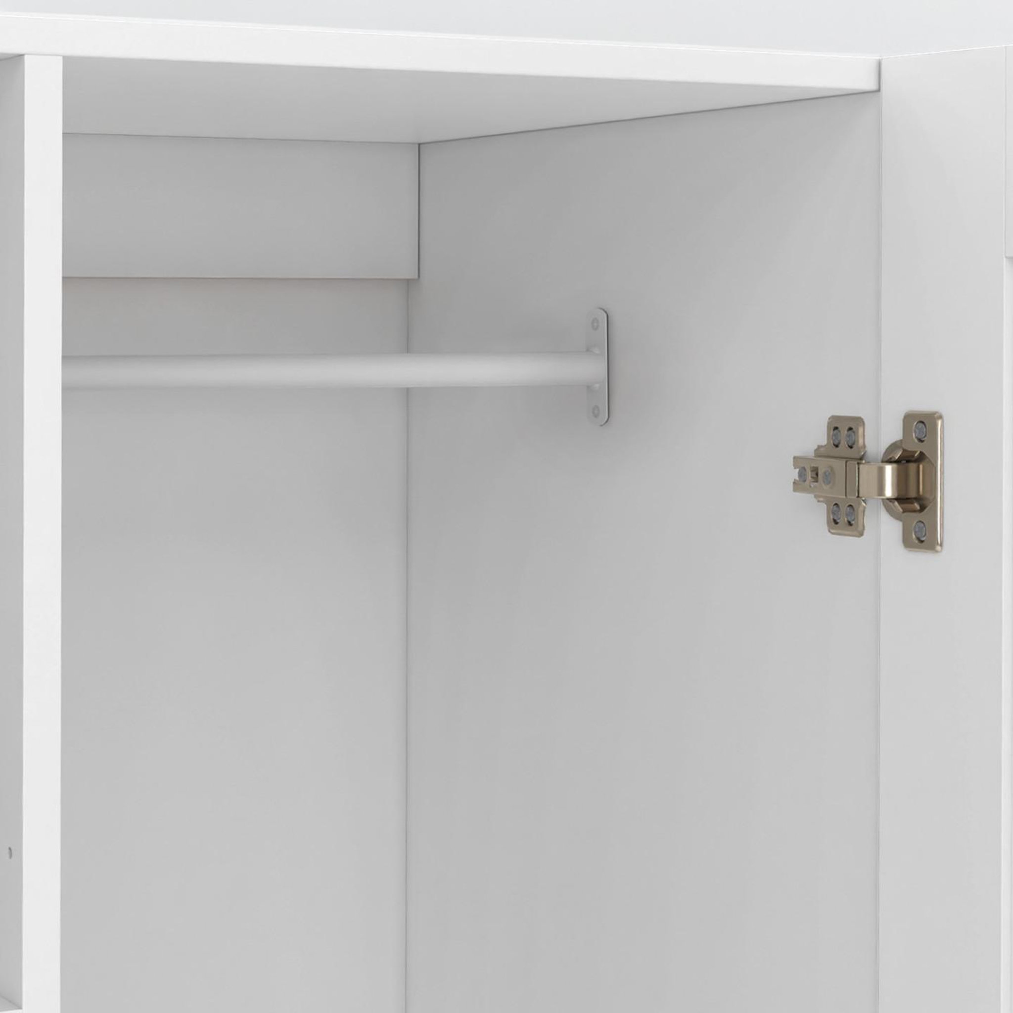 Voir la diapositive 6 : ID MARKET Armoire 2 portes vito blanc penderie 80 cm avec 2 tiroirs, miroir et étagères