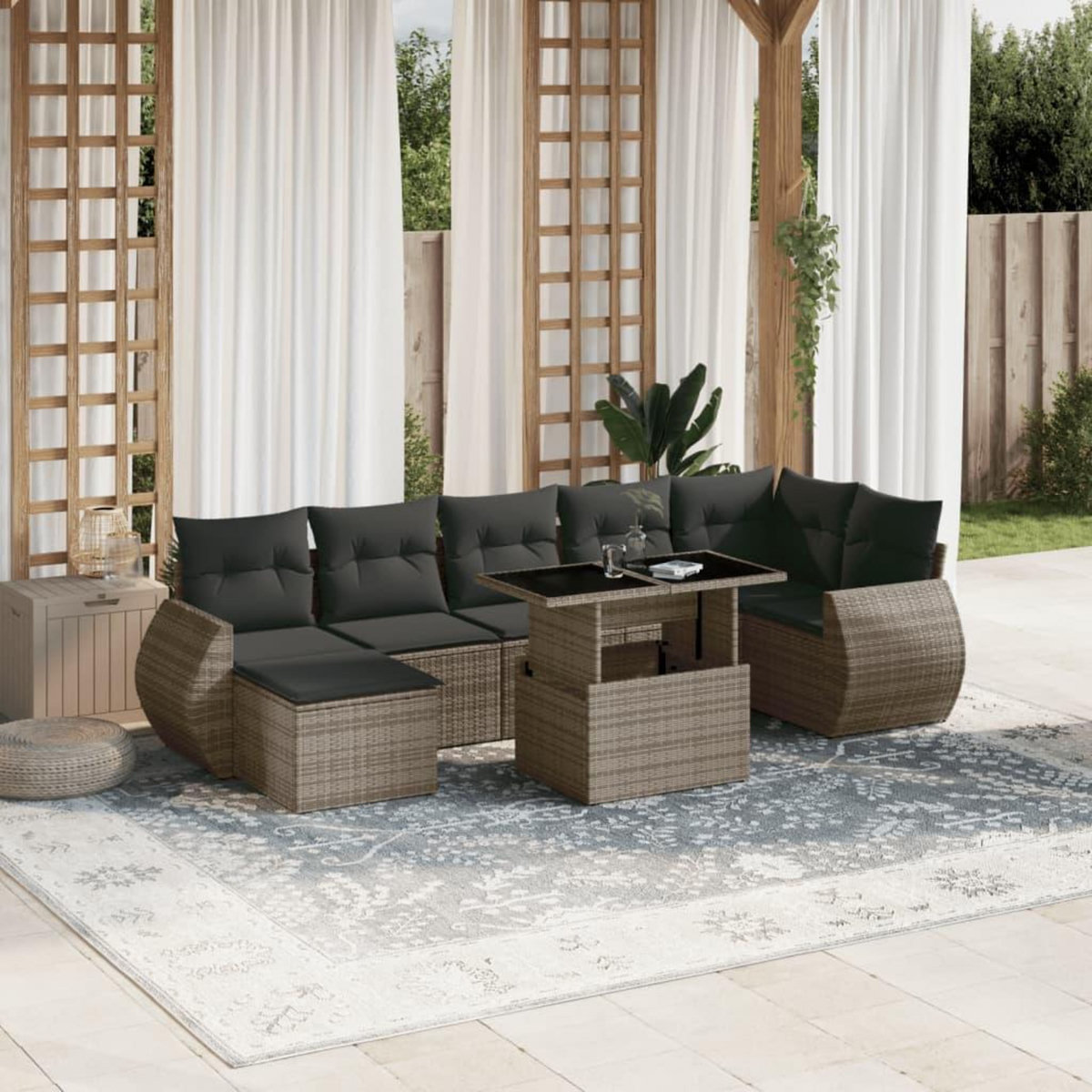 VIDAXL Salon de jardin 8 pcs avec coussins gris resine tressee