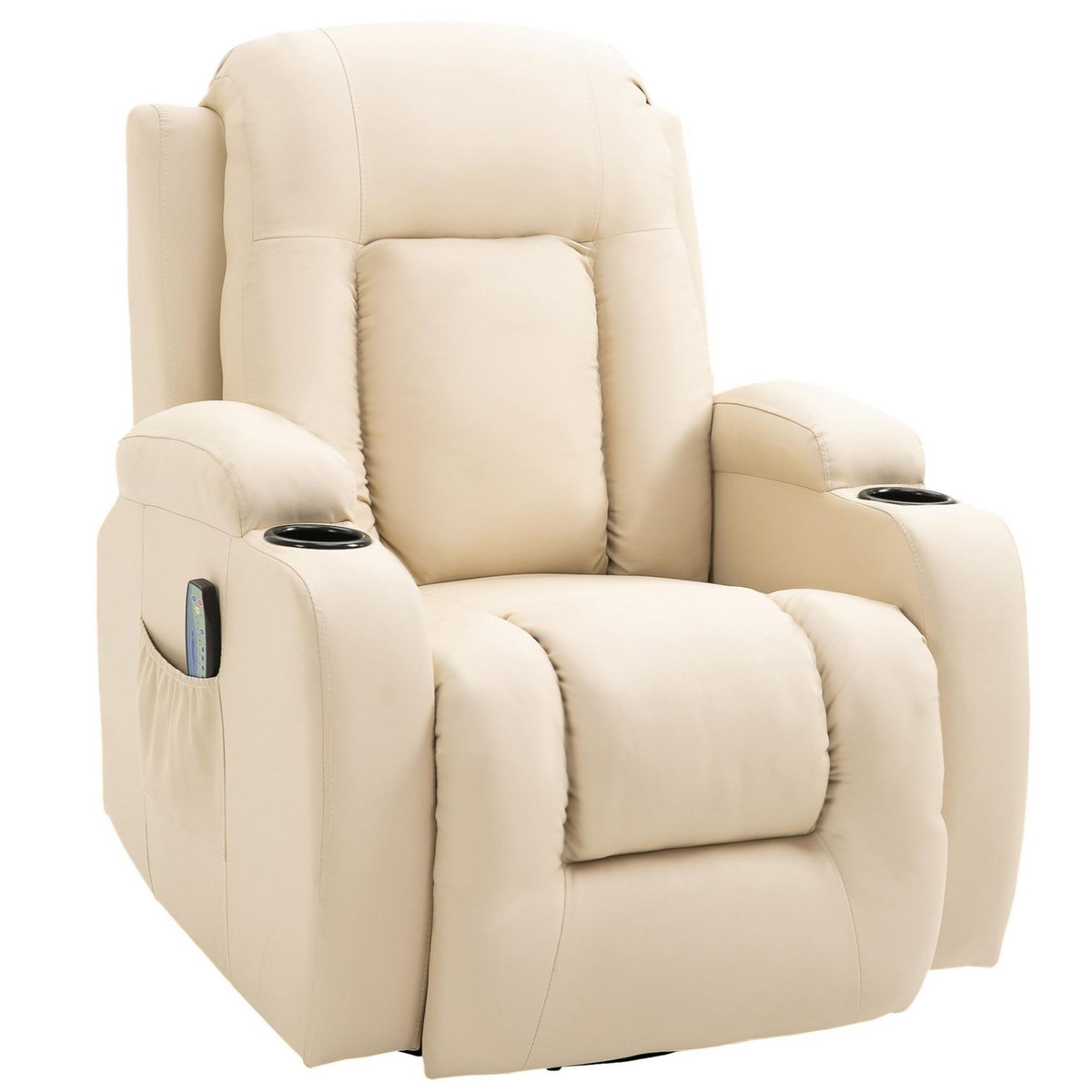 HOMCOM Fauteuil de massage et relaxation électrique chauffant inclinable manuellement repose-pied télécommande crème
