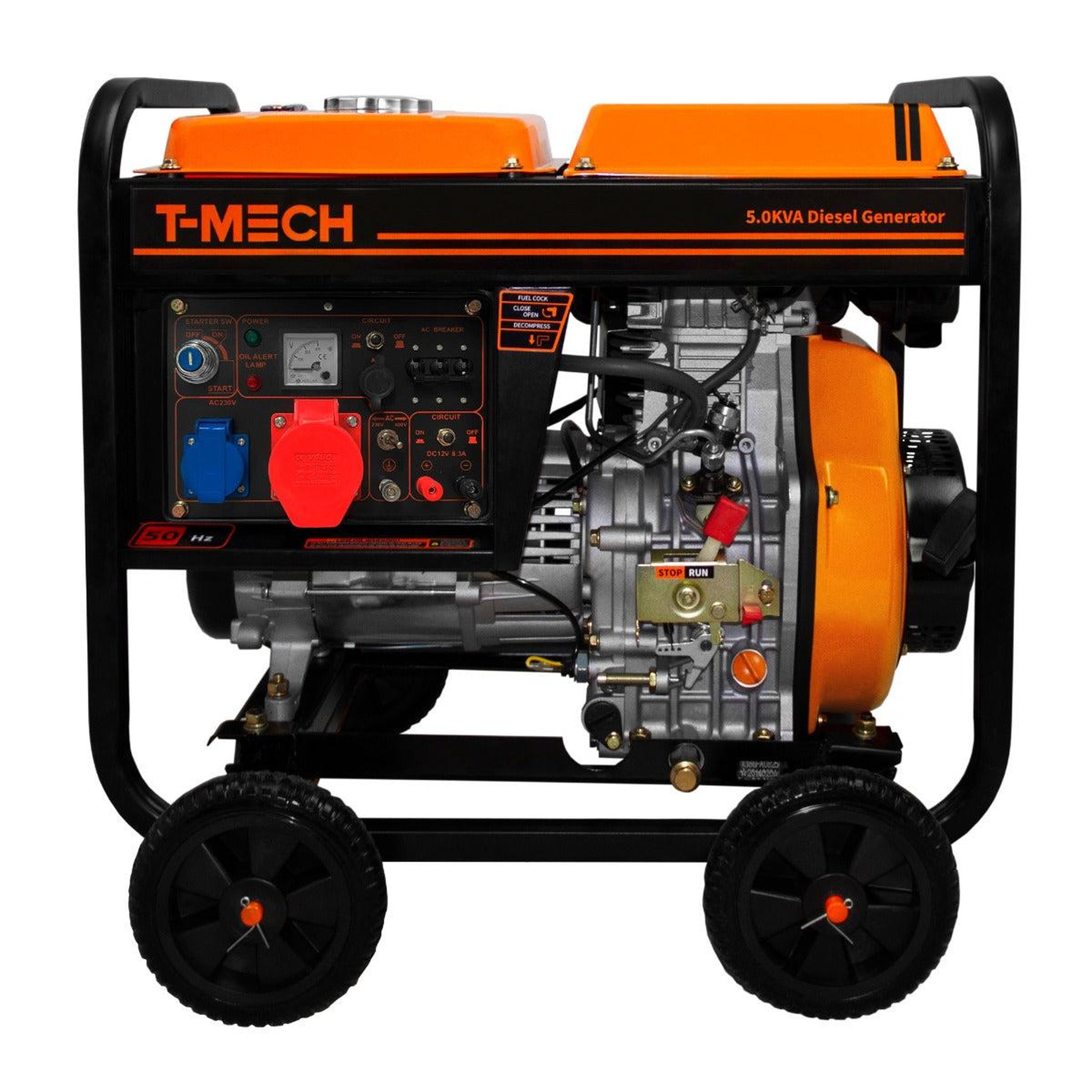 T-MECH Générateur à diesel triphasé à cadre ouvert - 5 000 w