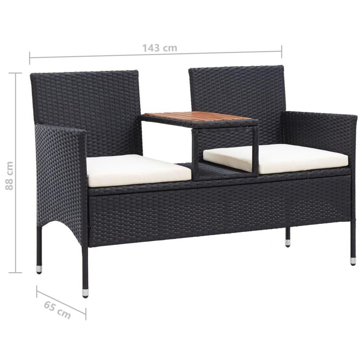 VIDAXL Banc de jardin 2places et table a the 143cm Resine tressee Noir