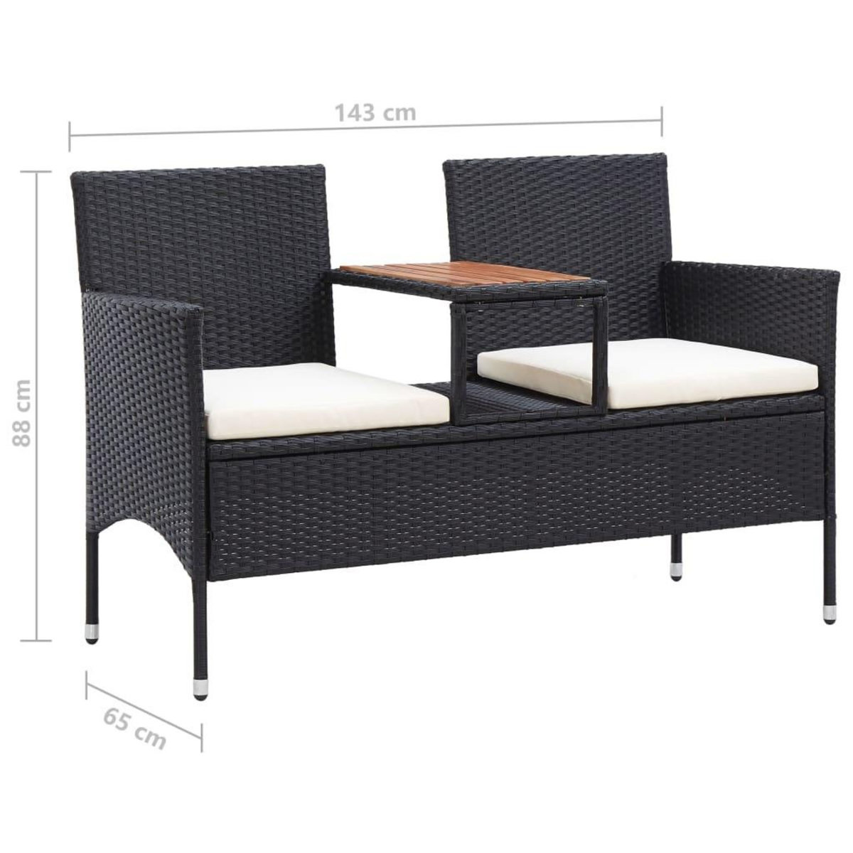 VIDAXL Banc de jardin 2places et table a the 143cm Resine tressee Noir