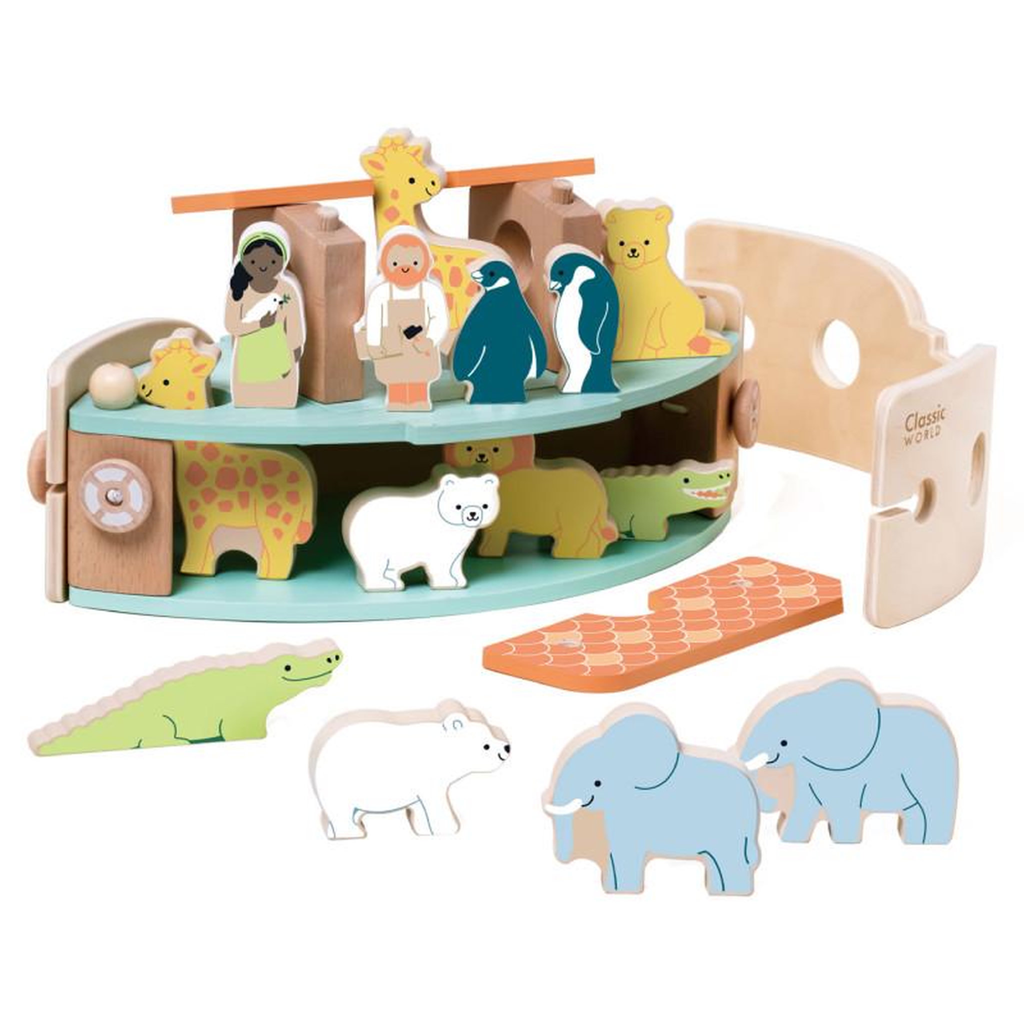 CLASSIC WORLD Classic World Wooden Noah's Ark Boat Building Set with Animals, 16d 20188