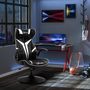 Voir la diapositive 2 : VINSETTO Fauteuil gaming base ronde métal pivotante 360° hauteur réglable tétière accoudoirs relevables PVC blanc noir