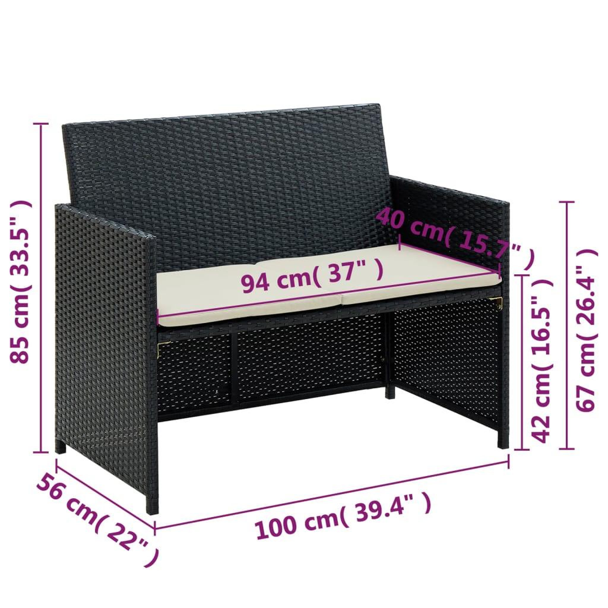 Voir la diapositive 5 : VIDAXL Canape de jardin a 2 places avec coussins Noir Resine tressee