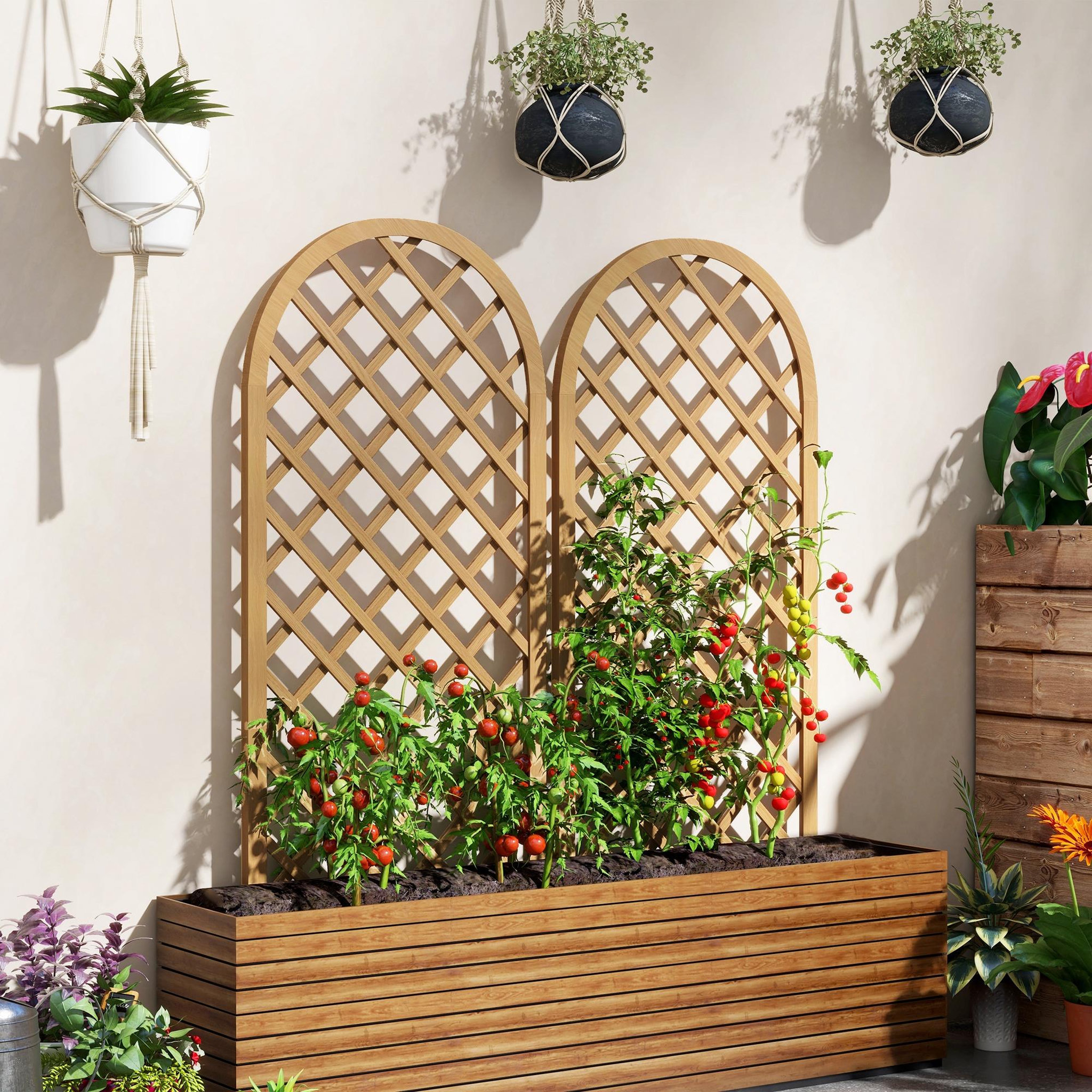 Voir la diapositive 2 : OUTSUNNY Lot de 2 treillis bois pour plantes grimpantes dim. 60L x 120H cm sapin pré-huilé