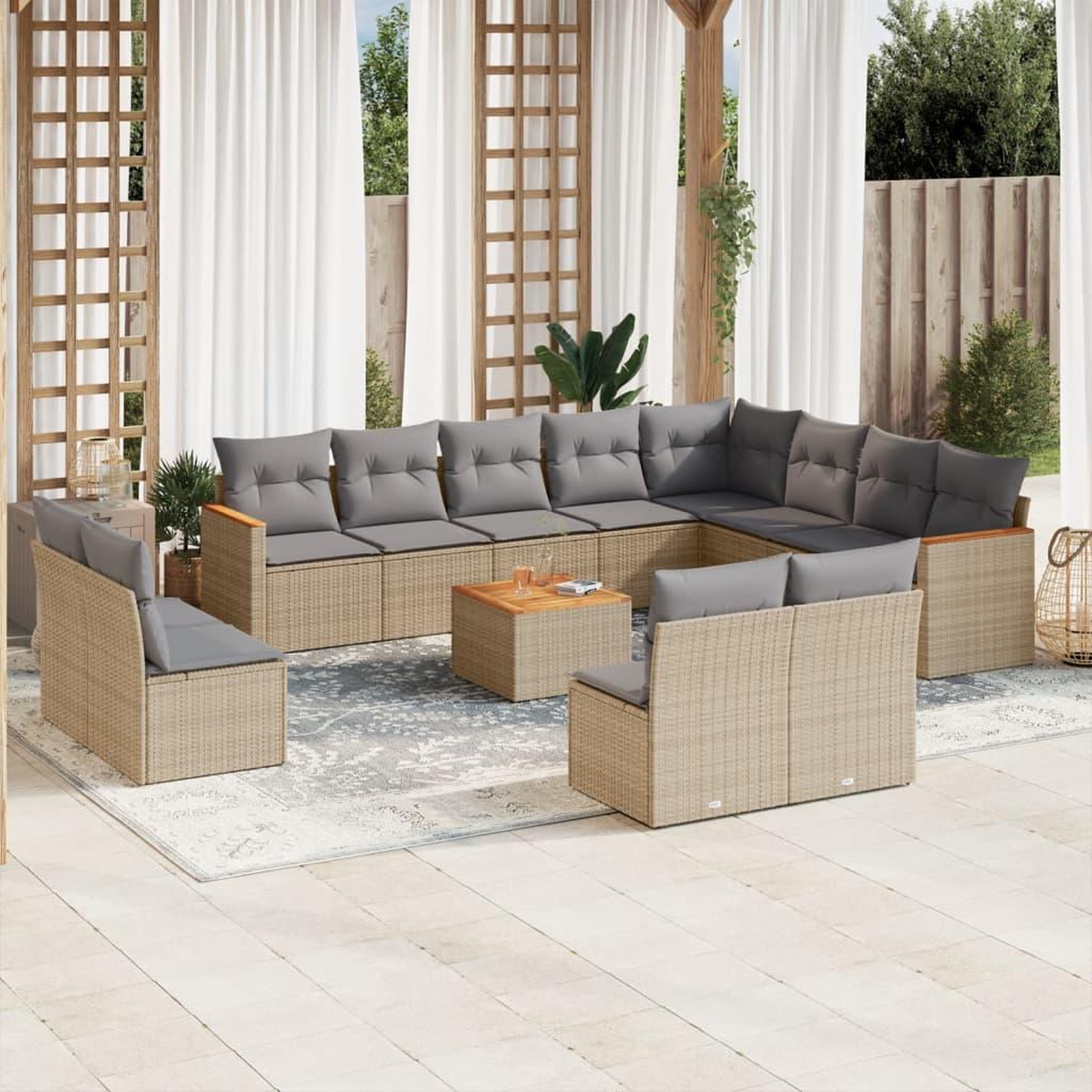 VIDAXL Salon de jardin avec coussins 13 pcs beige resine tressee