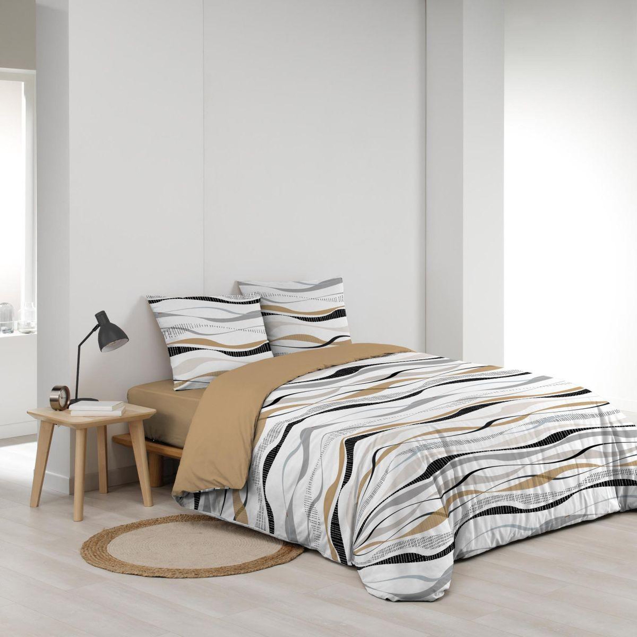 Voir la diapositive 2 : Douceur d'Intérieur Parure de lit 3 pièces  vagueline  240x220cm naturel