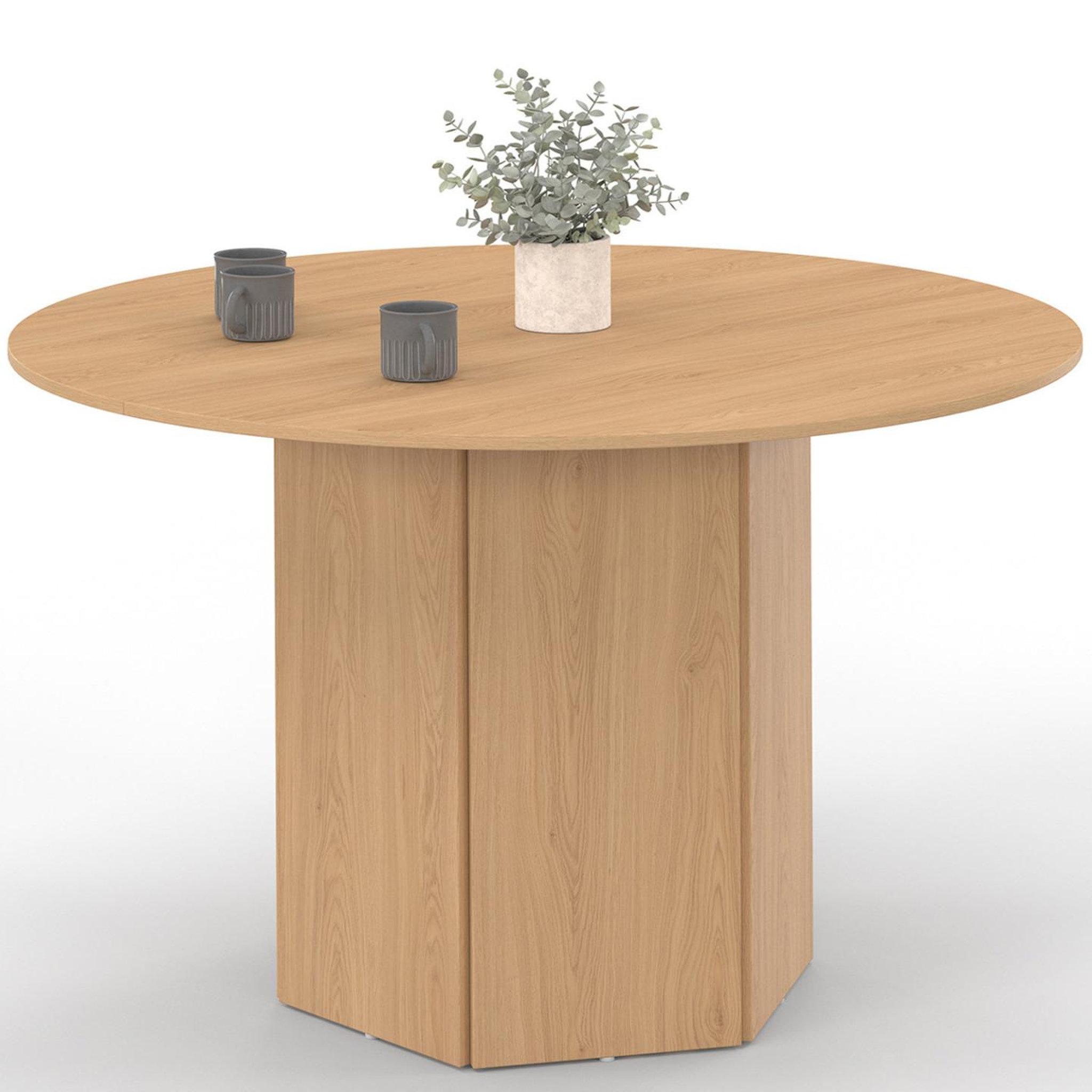 ID MARKET Table à manger ronde berthe 6 personnes pied hexagonal bois effet hêtre 110 cm