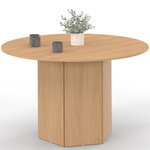 ID MARKET Table à manger ronde BERTHE 6 personnes pied hexagonal bois effet hêtre 110 cm