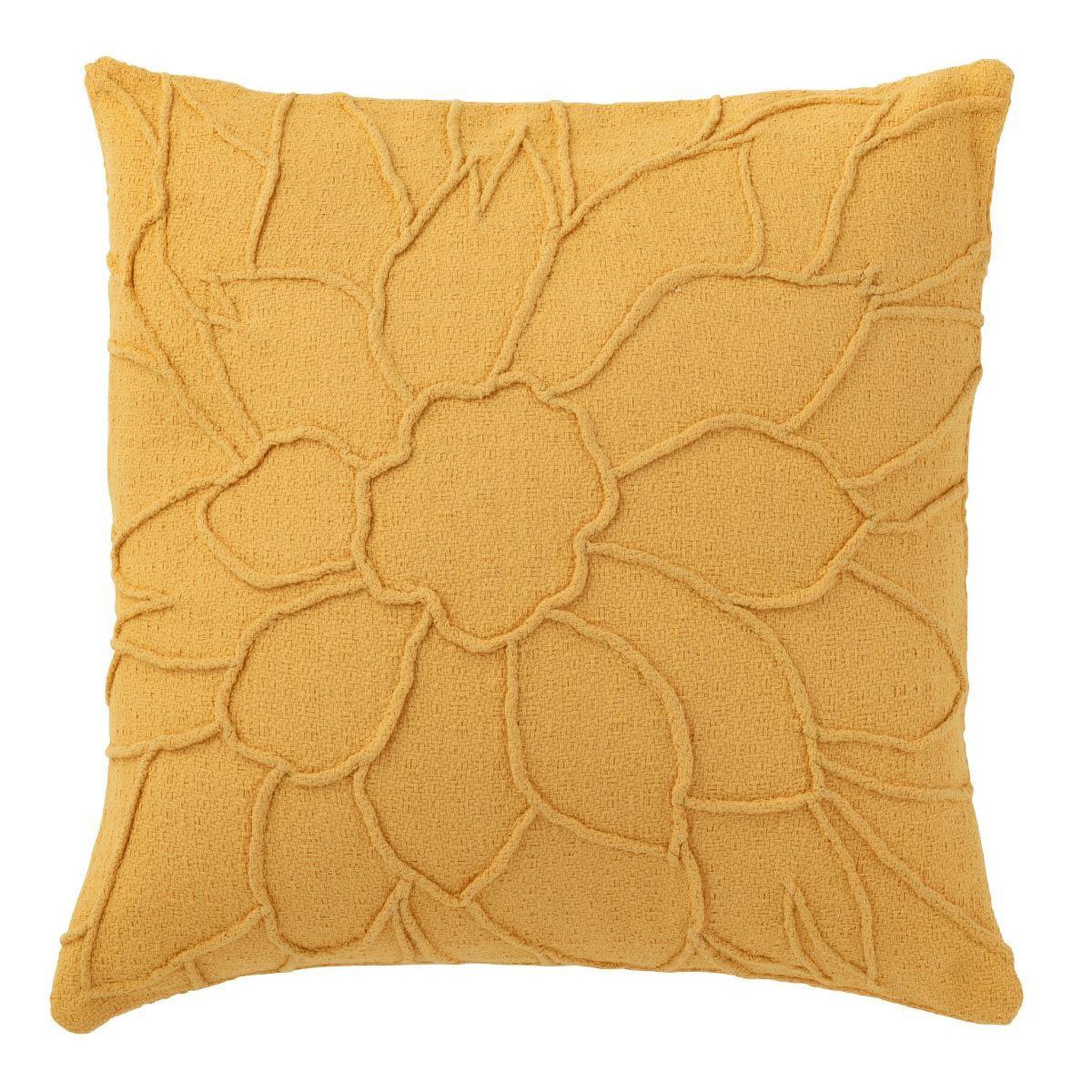 Voir la diapositive 1 : J-LINE Coussin déco  fleur  43x43cm ocre