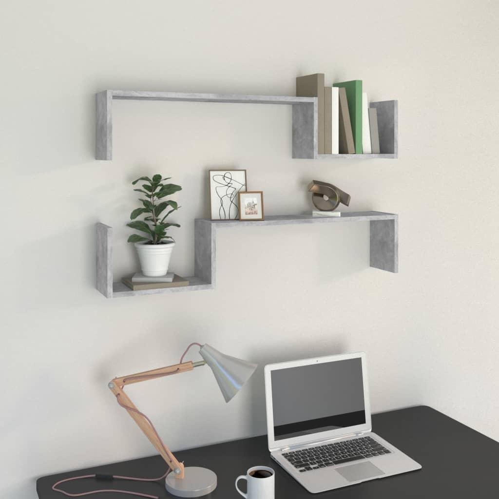 Voir la diapositive 1 : VIDAXL Etageres murales 2 pcs gris beton 100x15x20cm bois d'ingenierie