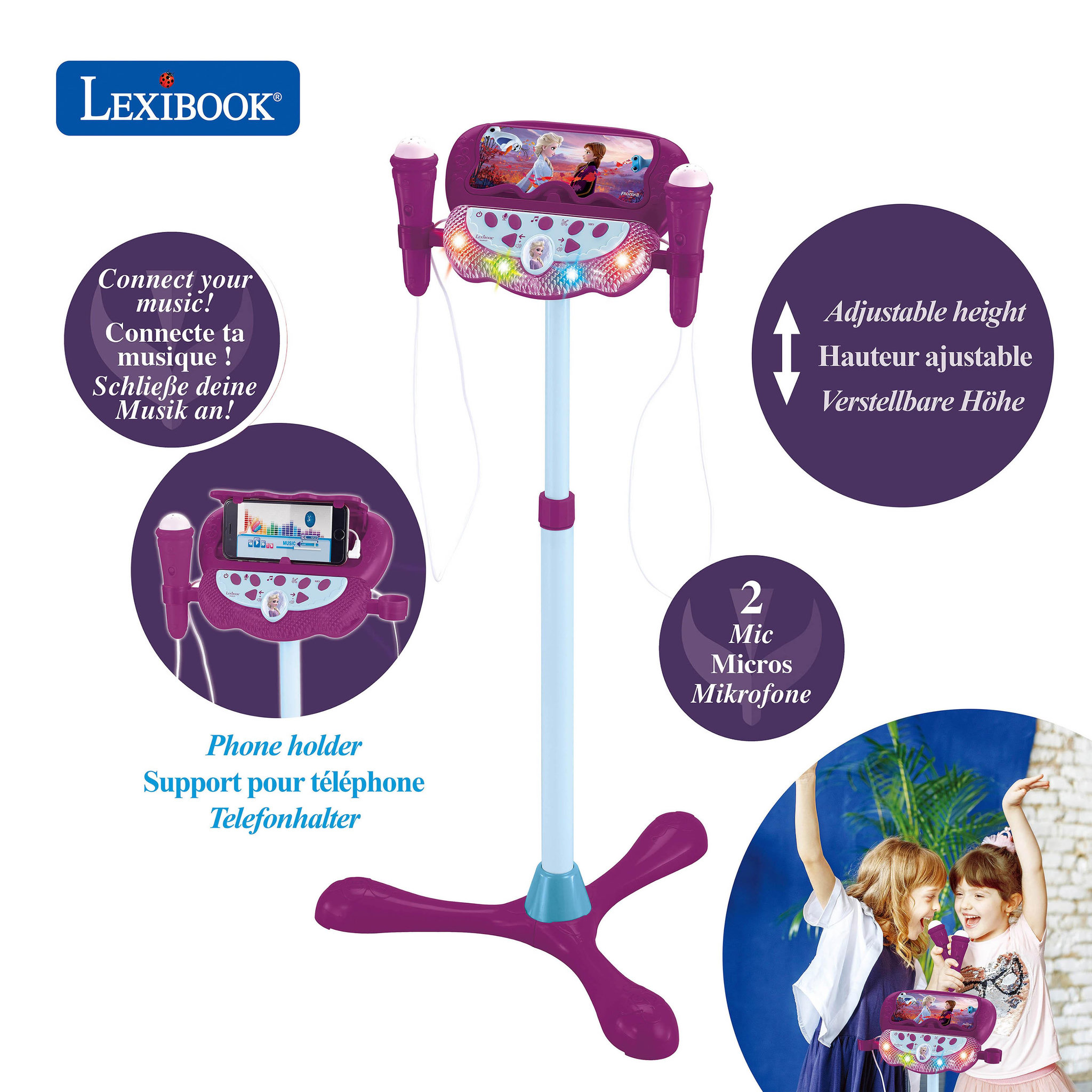 Voir la diapositive 2 : Lexibook Microphone sur pied Enceinte Bluetooth Reine des Neiges