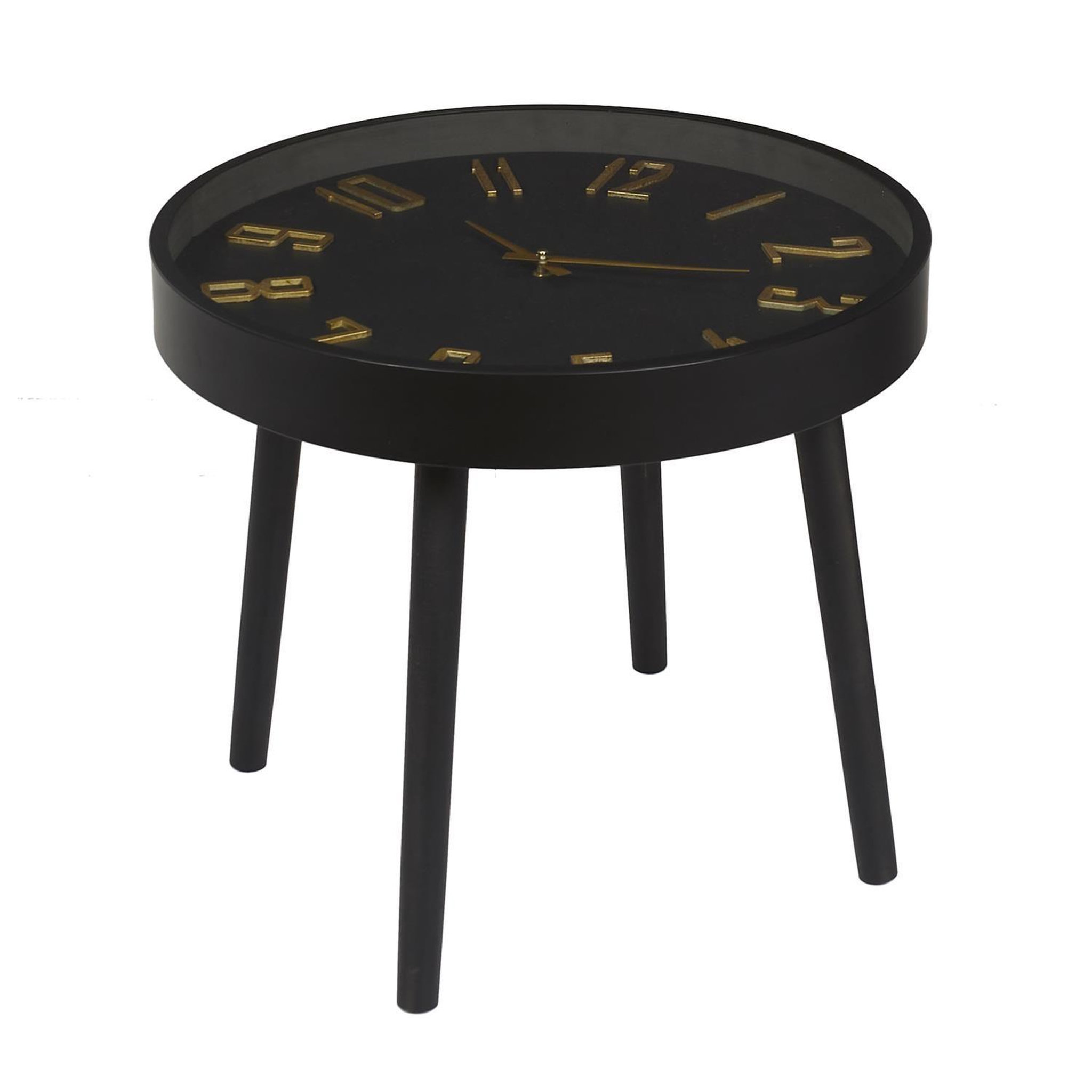 The Home Deco Factory Table d'appoint avec horloge - diam. 50 cm x h. 43,5 cm - noir