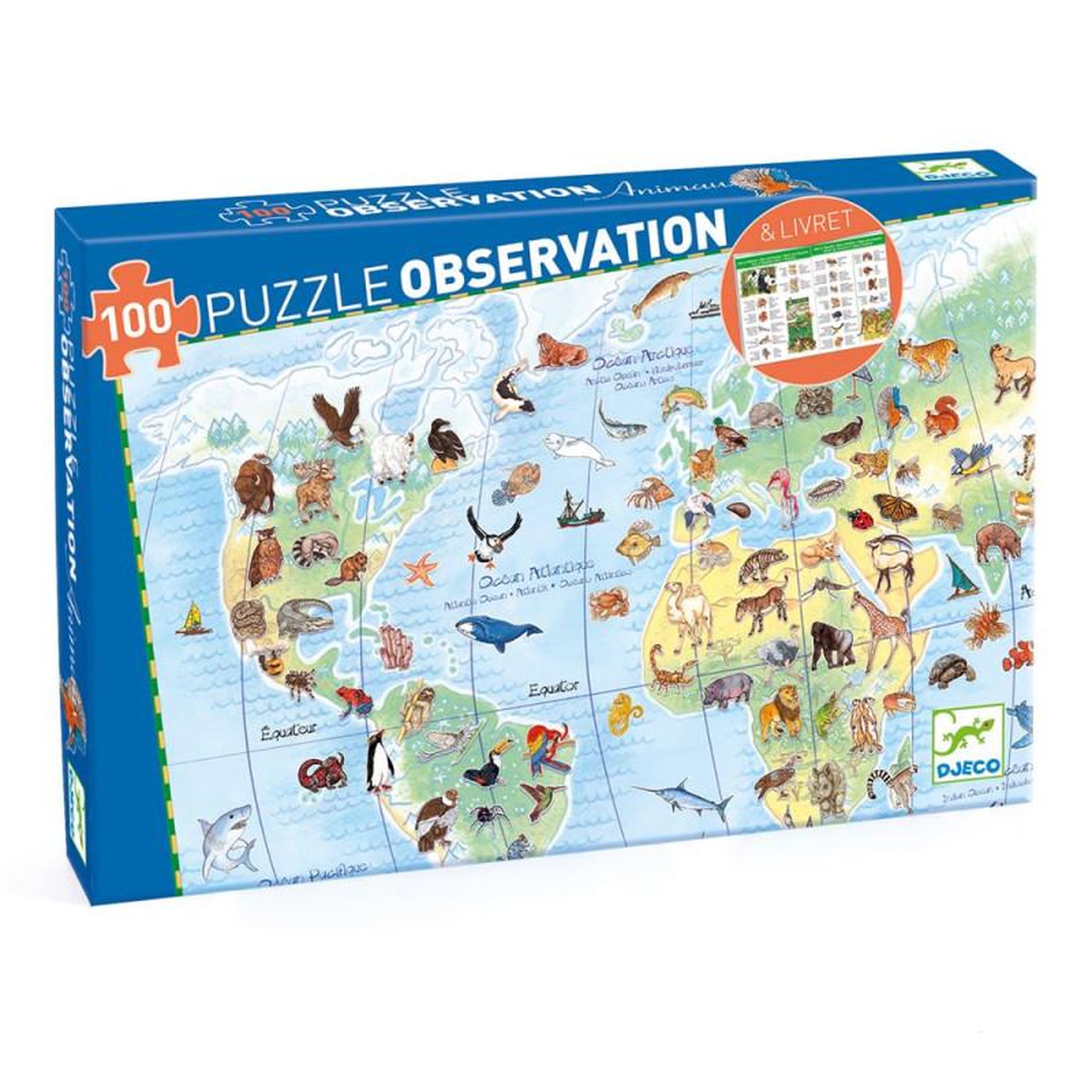 Djeco Puzzle éducatif enfant 100 pièces Animaux du Monde illustré – Djeco