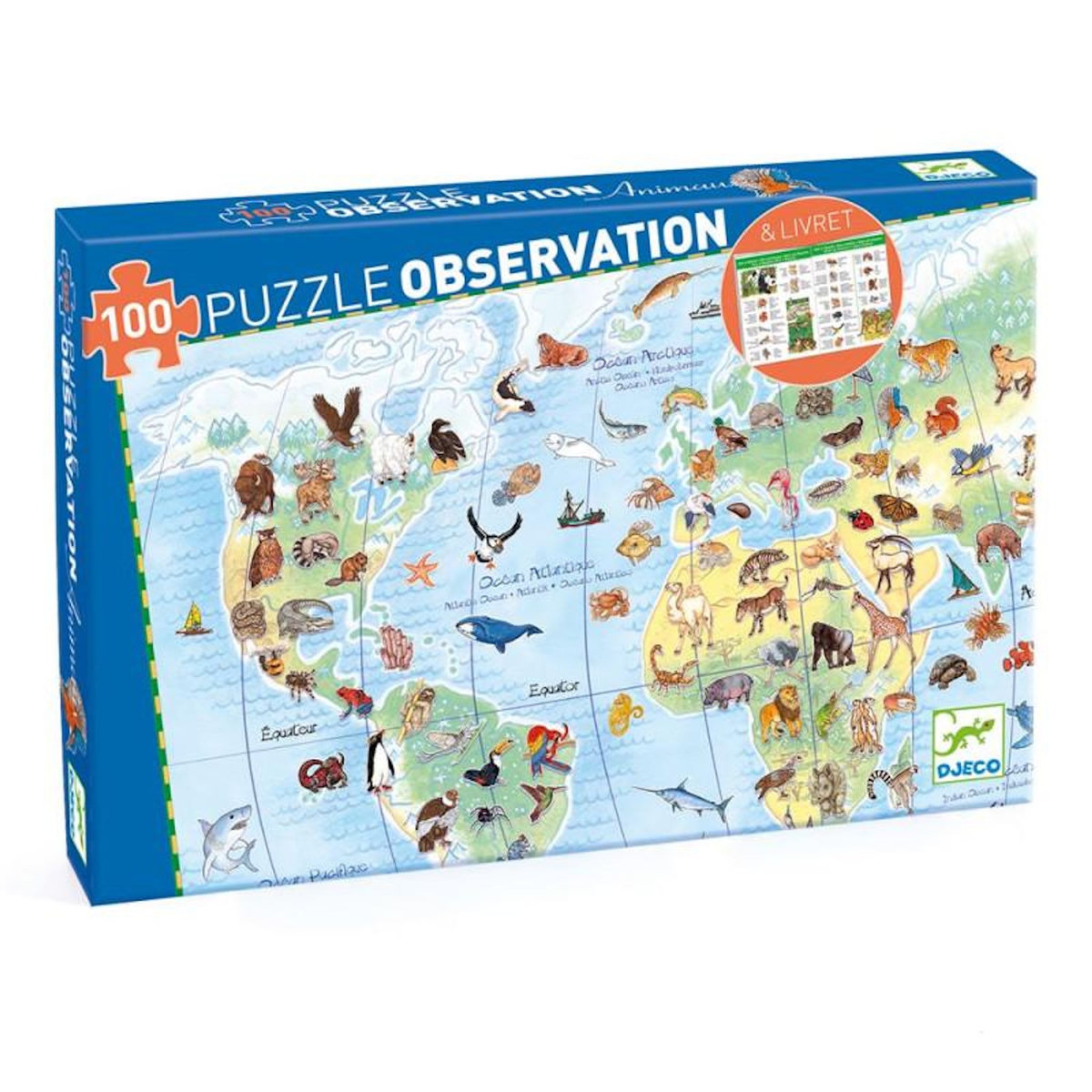 Djeco Puzzle éducatif enfant 100 pièces Animaux du Monde illustré – Djeco