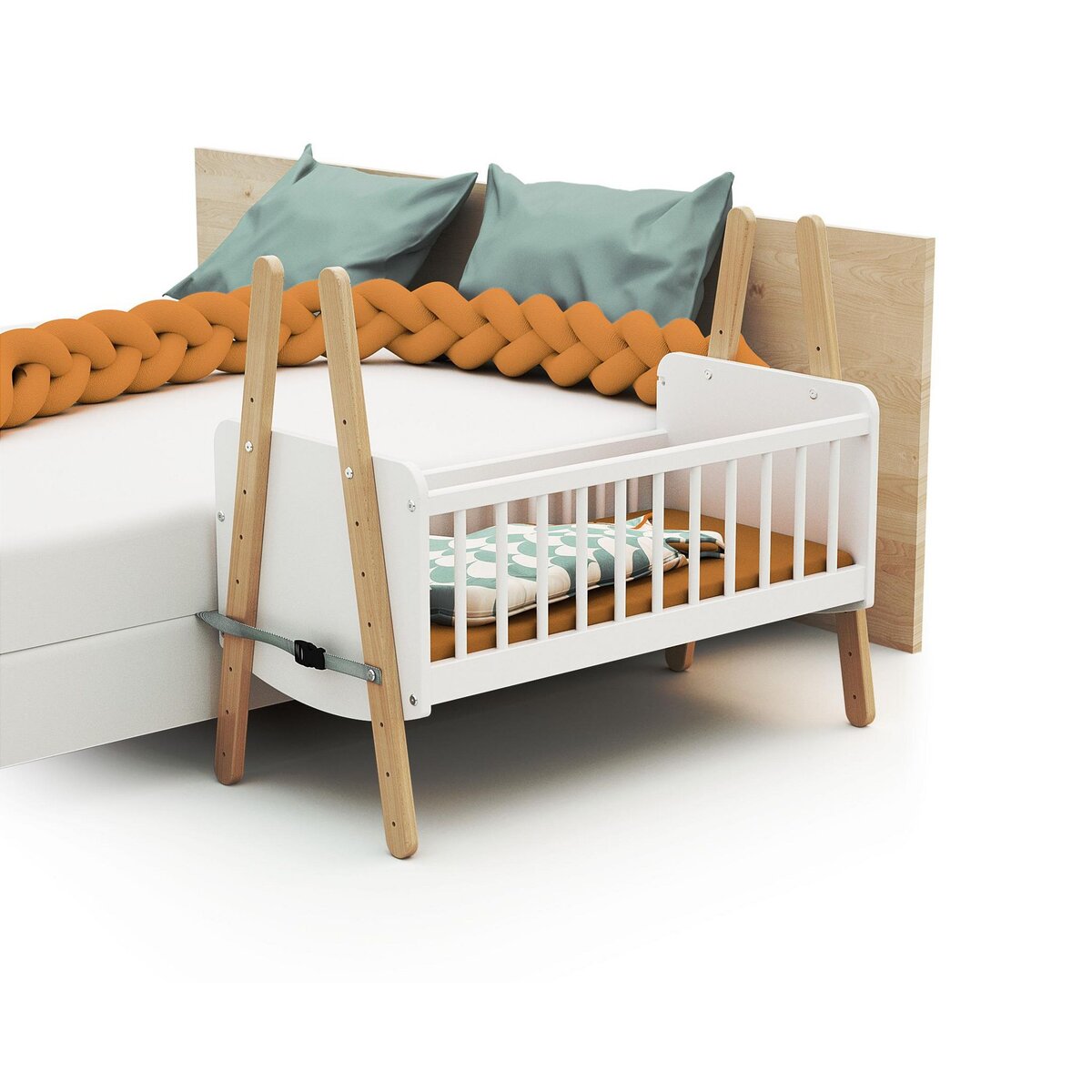 AT4 Berceau cododo en bois PIRATE Blanc et Hêtre Verni 40 x 80 cm