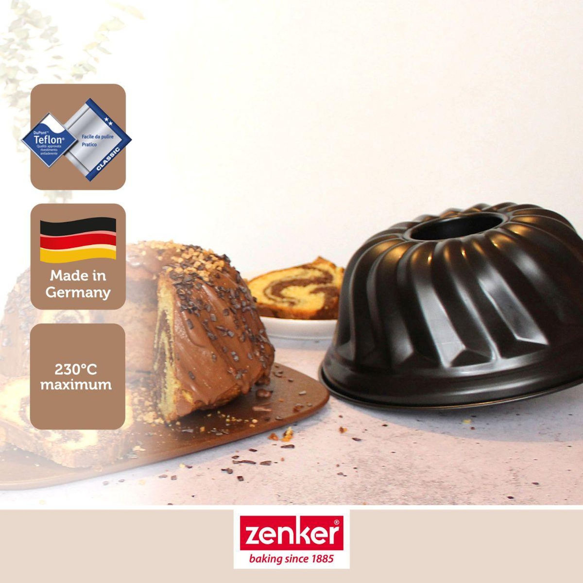 ZENKER Ensemble avec 1 moule à kouglof 22 cm, 1 spatule Zenker et 2 bols à mixer en inox Fackelmann