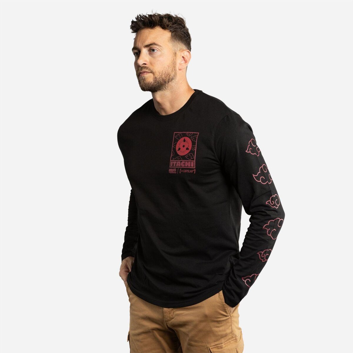 CAPSLAB T-shirt homme manches longues avec print Naruto Shippuden Itachi