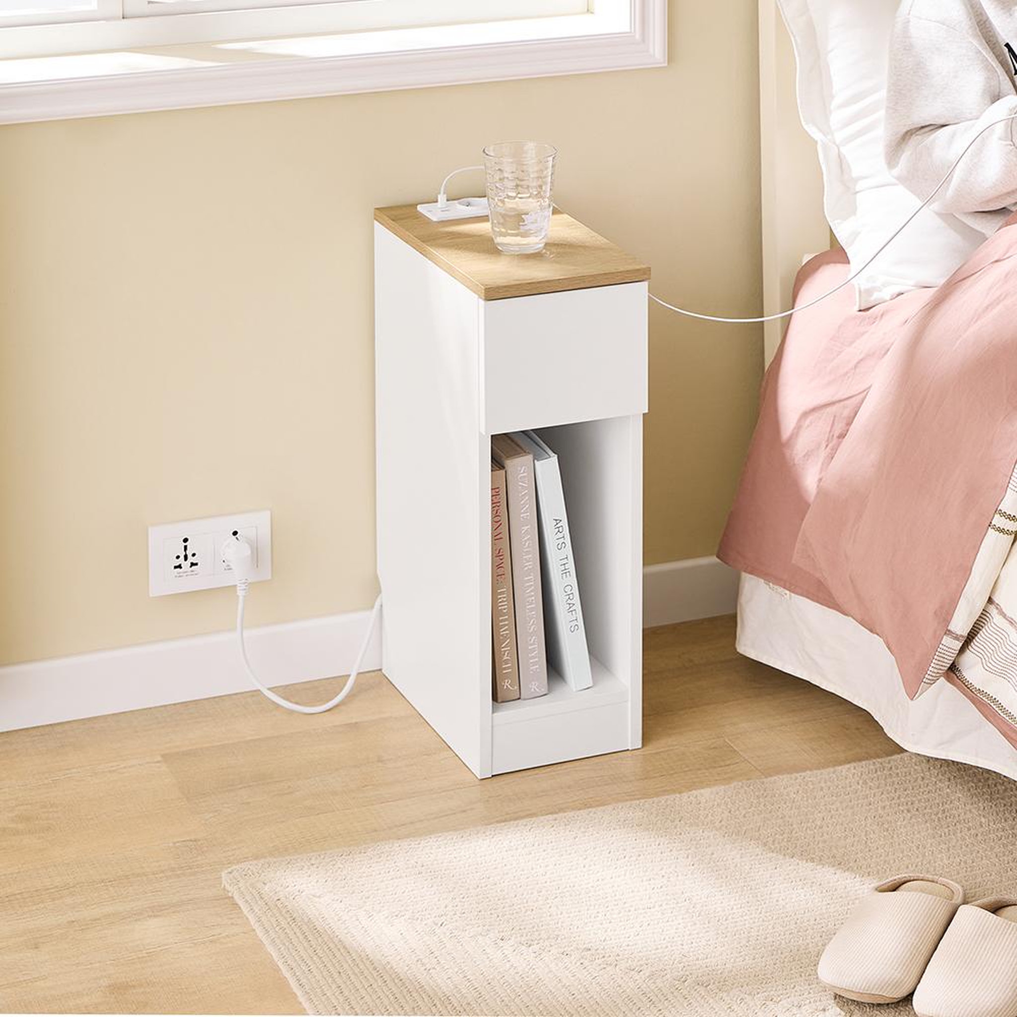 Voir la diapositive 4 : SOBUY SoBuy - Table De Chevet à un tiroir - Blanc - 35x20x60cm - Minimaliste - FBT111-E-NW