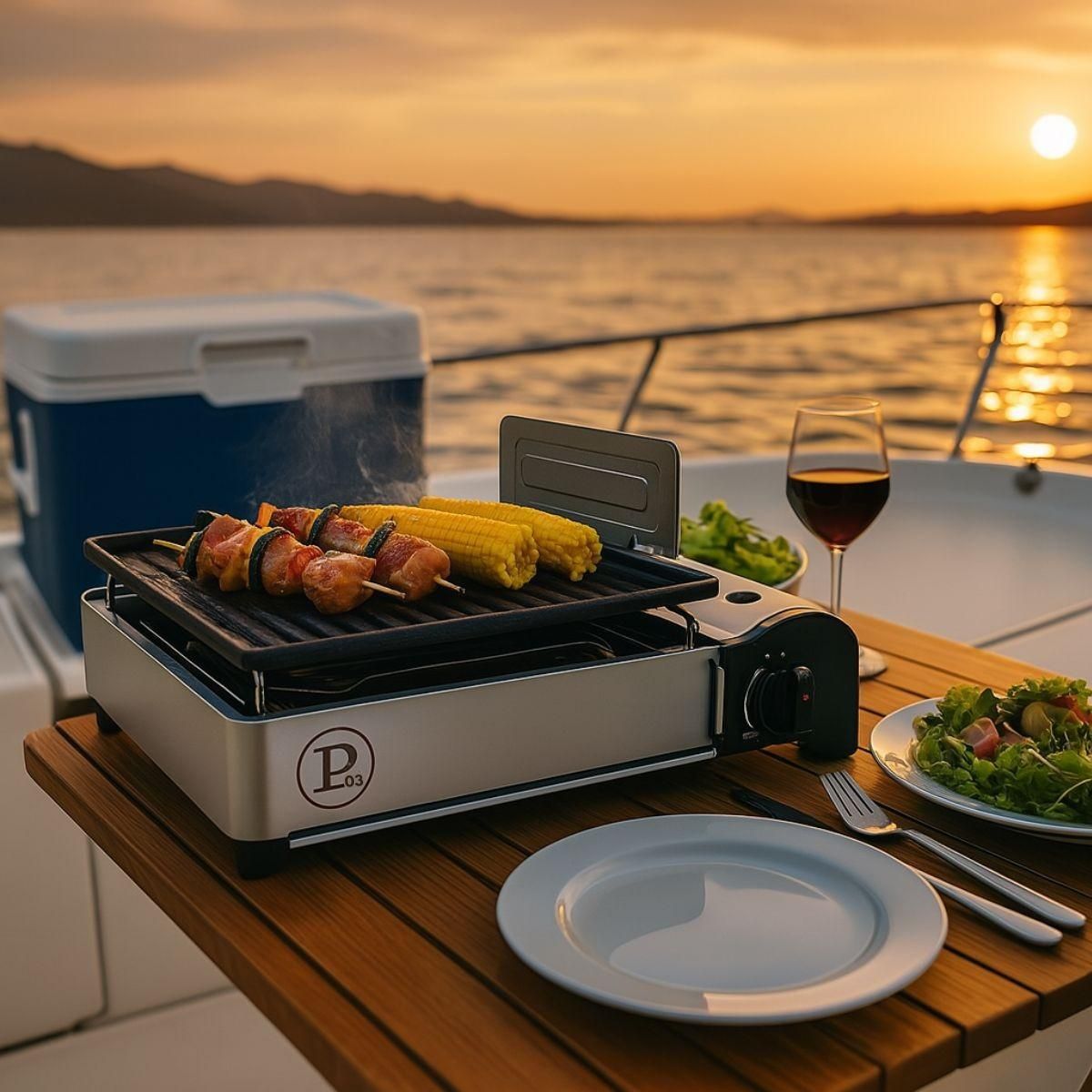 INTEC Barbecue à gaz Grill 1900W + 8 cartouches de gaz Allumage Piezo + Récupérateur de graisse Camping COOK160