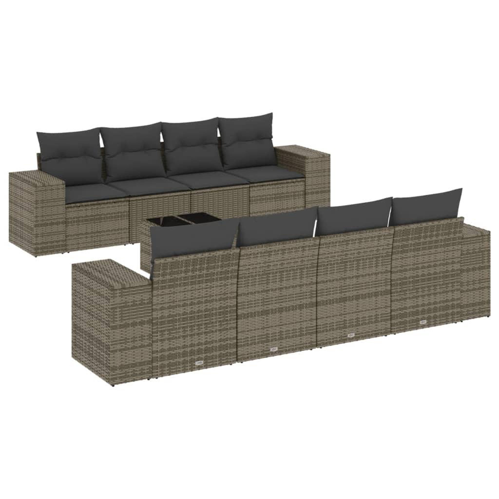 Voir la diapositive 2 : VIDAXL Salon de jardin 9 pcs avec coussins gris resine tressee