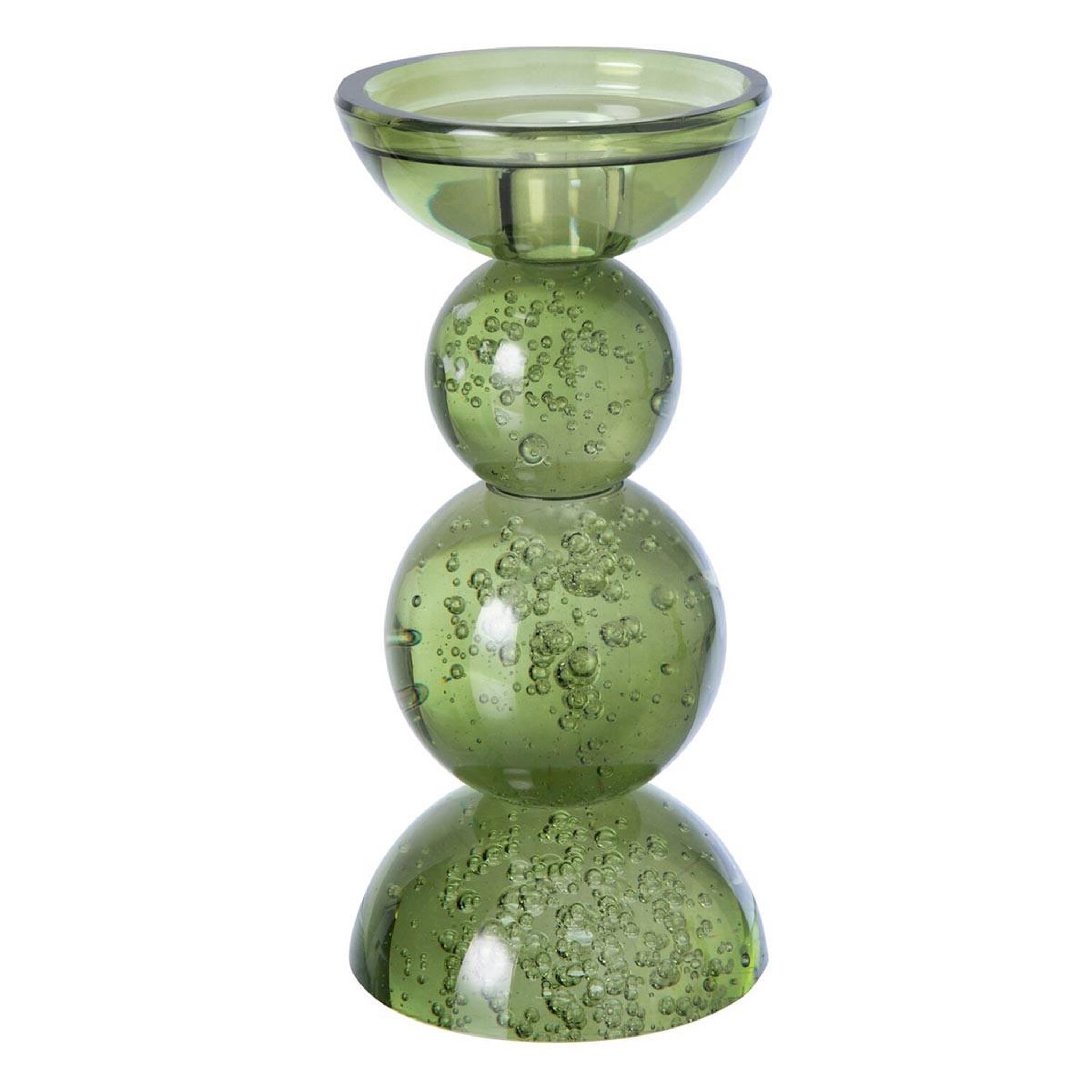 J-LINE Bougeoir Boules en Verre  Ilias  21cm Vert Olive