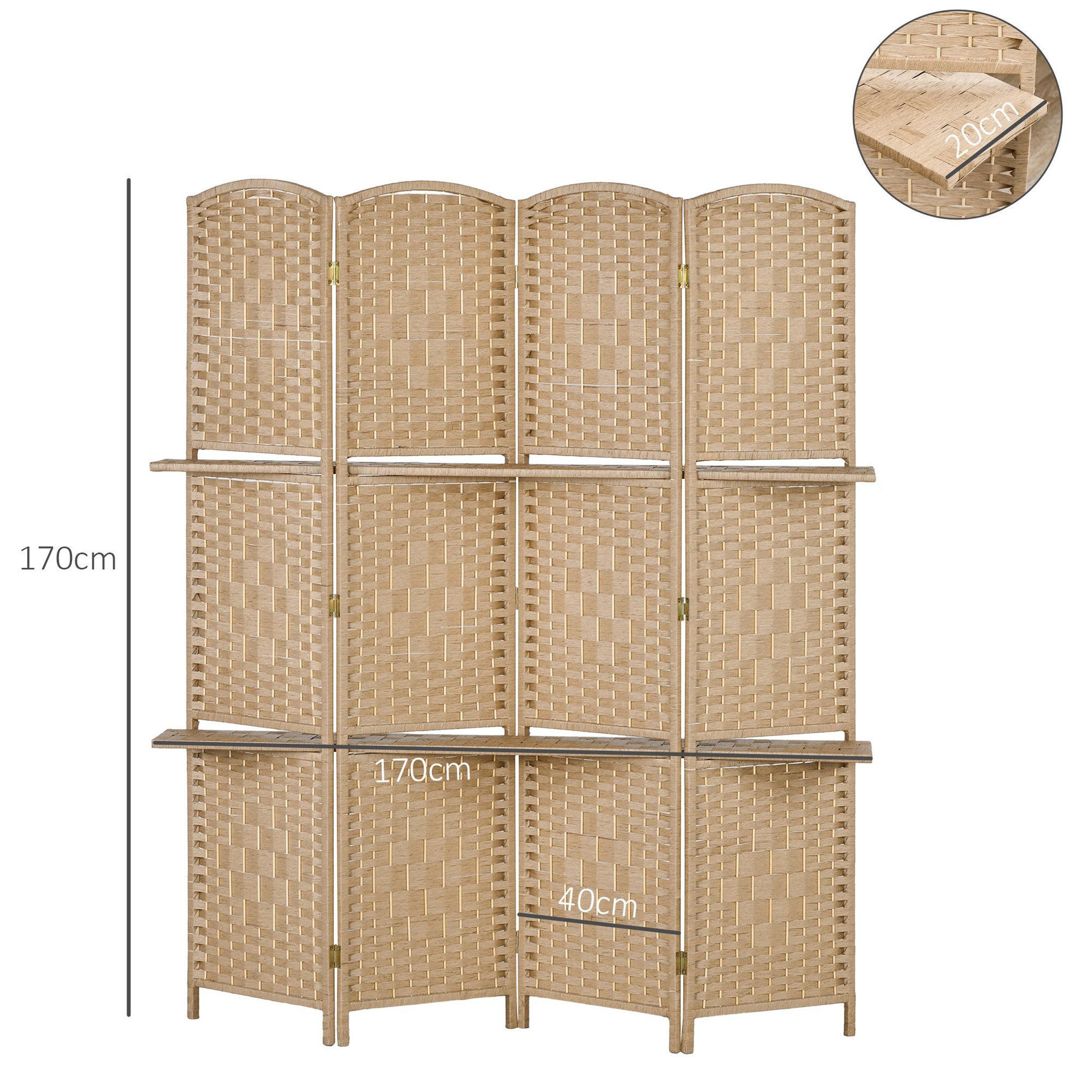 Voir la diapositive 3 : HOMCOM Paravent séparateur de pièce 4 panneaux pliables dim. 160L x 170H cm - 2 étagères - bois fibre papier naturel
