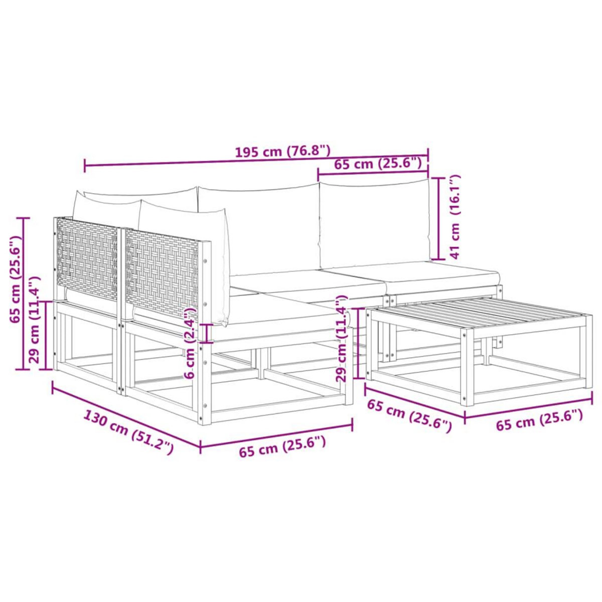 VIDAXL Salon de jardin avec coussins 5 pcs Bois d'acacia solide