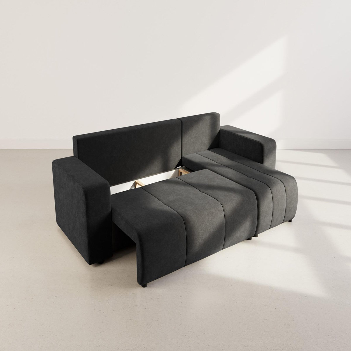 BEST MOBILIER Nicole - canapé d'angle réversible 4 places convertible avec coffre en tissu