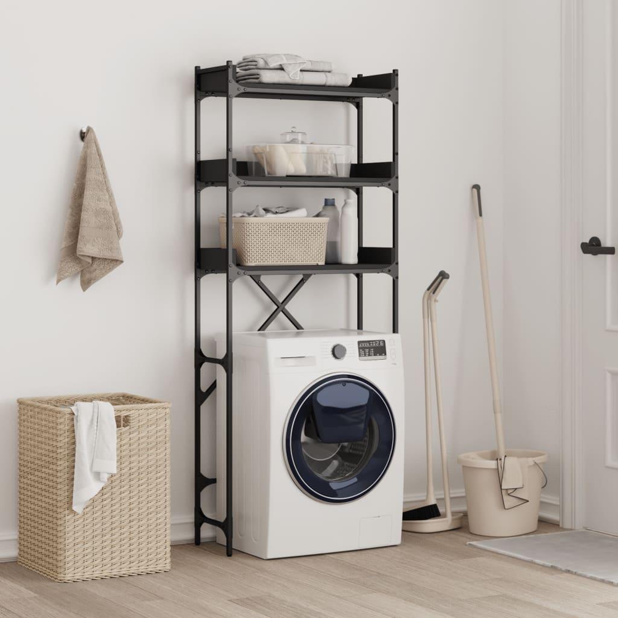 Voir la diapositive 3 : VIDAXL Etagere de lave-linge noir 67x25x163 cm bois d'ingenierie