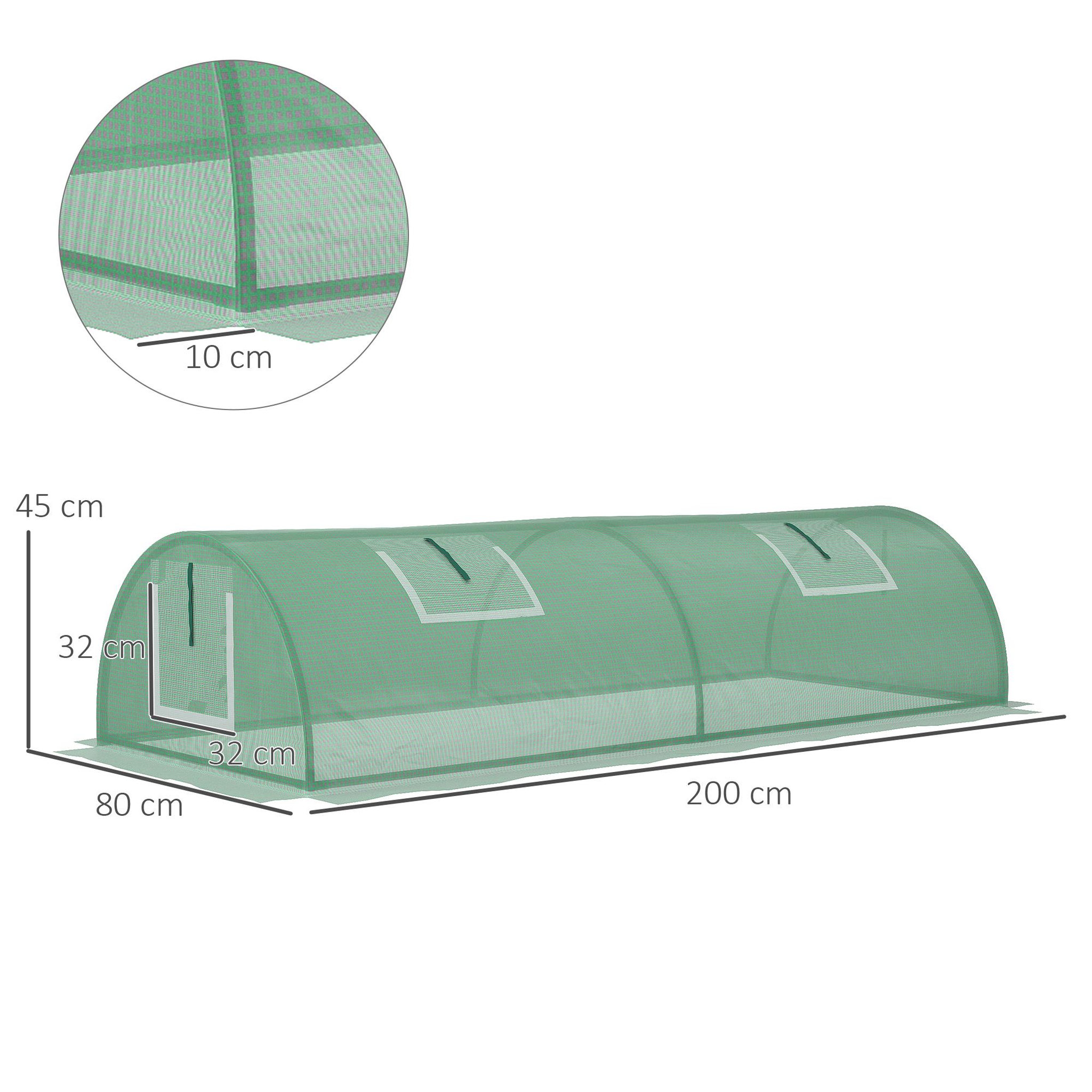 Voir la diapositive 3 : OUTSUNNY Mini serre tunnel de jardin 4 fenêtres enroulables acier pe vert