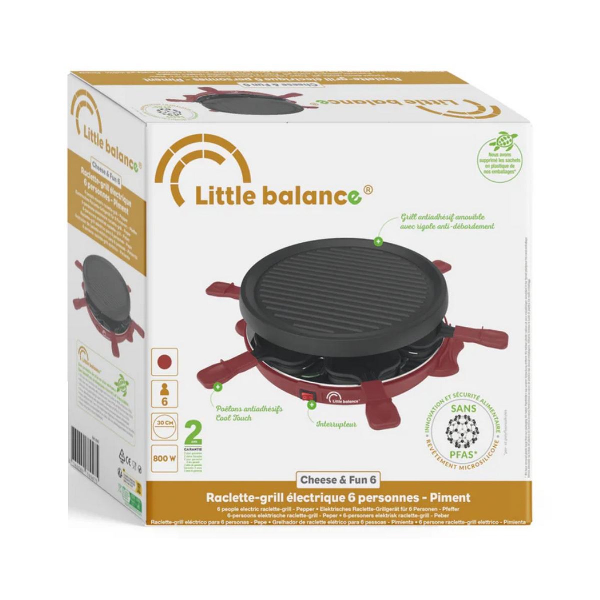 Voir la diapositive 4 : LITTLE BALANCE Appareil à raclette+grill 6 personnes 800w - 8947
