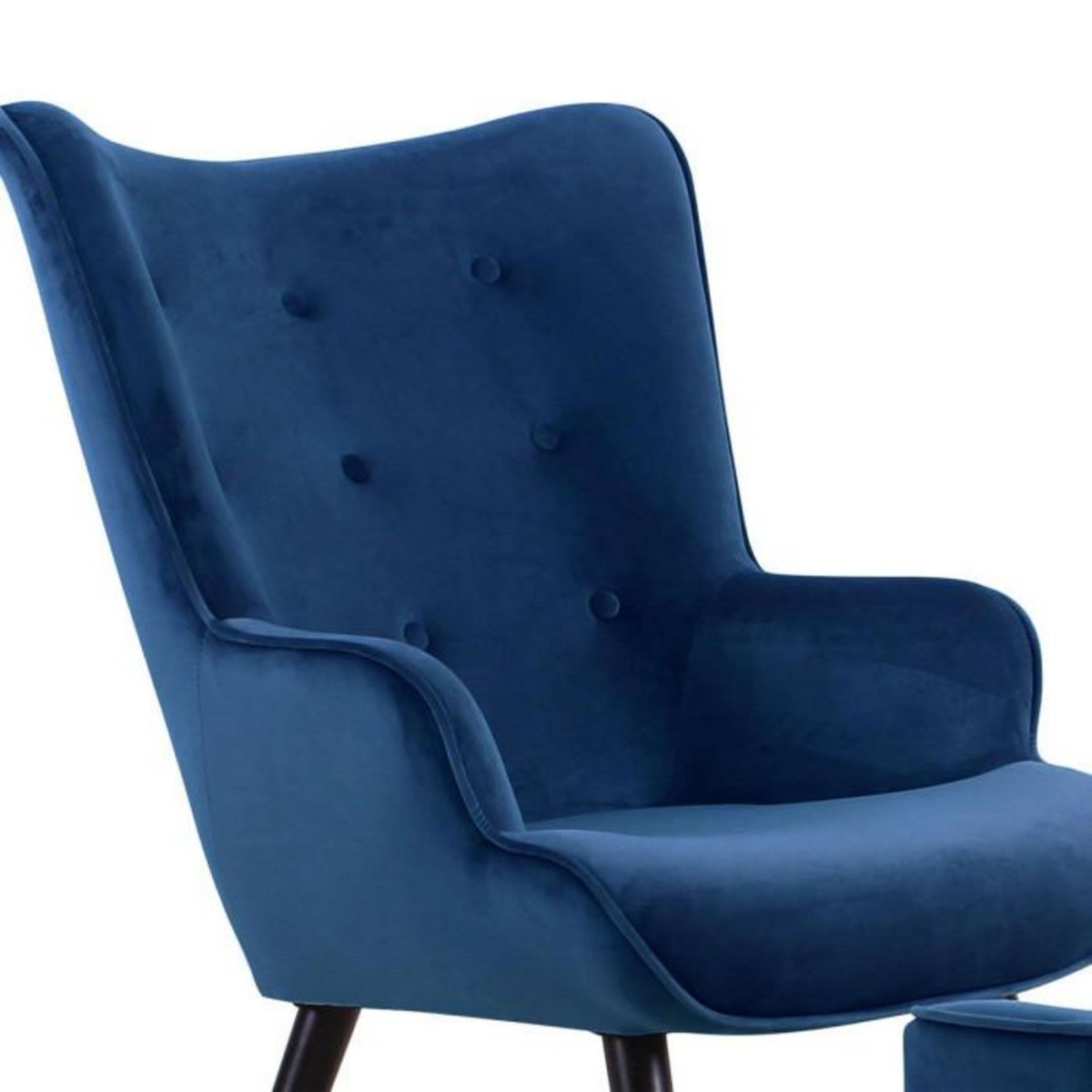 Paris Prix Fauteuil & Pouf Scandinave Velours  Nomi  100cm Bleu