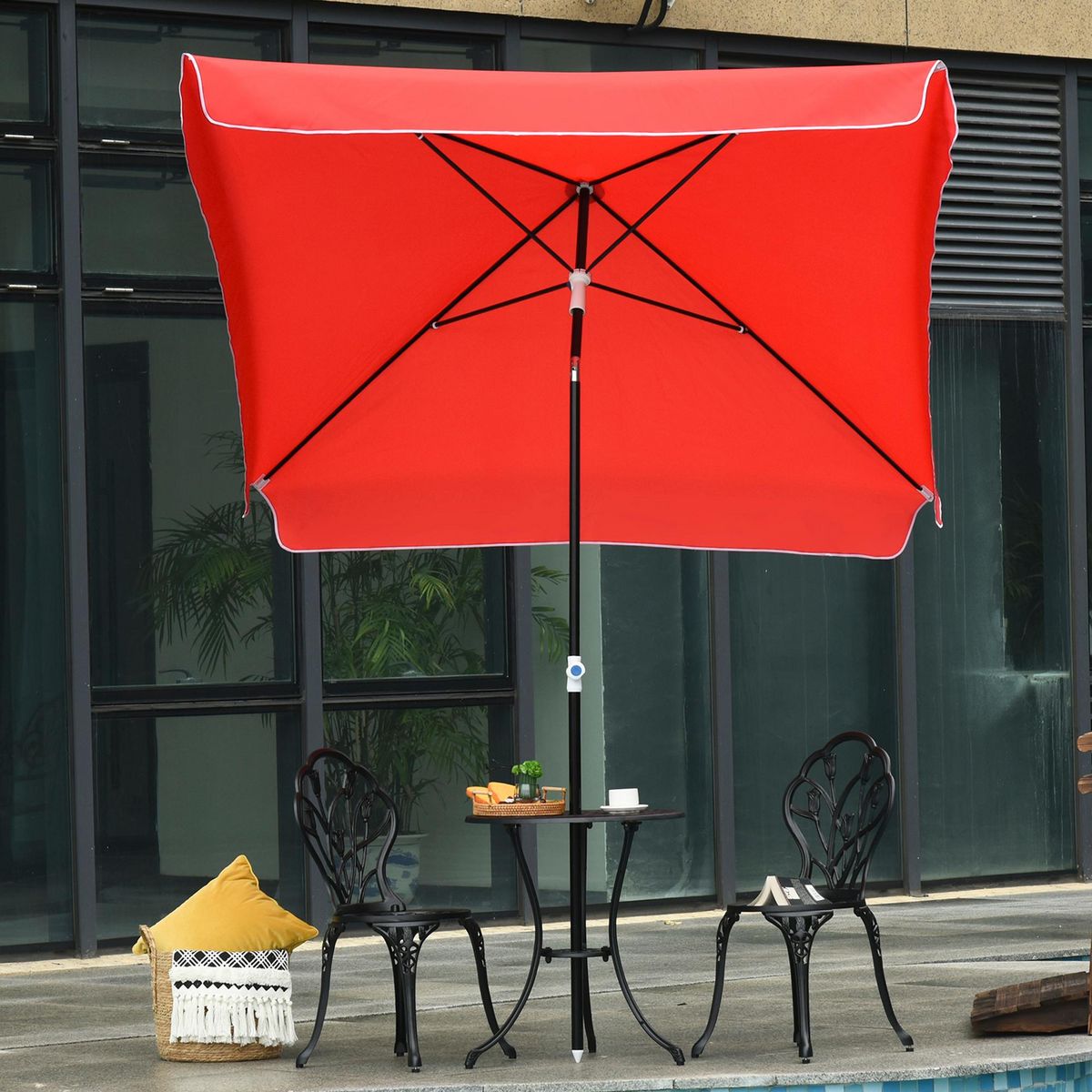 OUTSUNNY Parasol inclinable rectangulaire métal polyester haute densité 2L x 2l x 2,6H m rouge