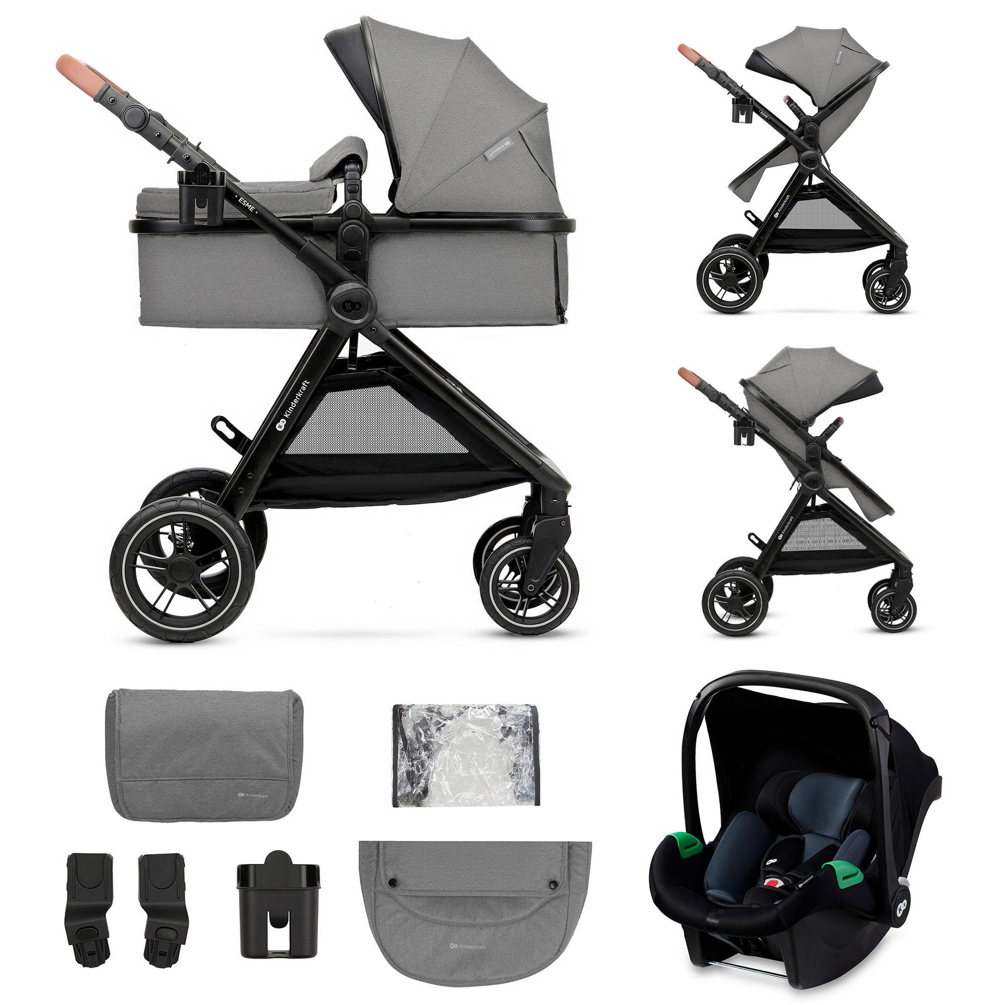 Voir la diapositive 2 : KINDERKRAFT Poussette multifonctionnelle 3 en 1 ESME PRO