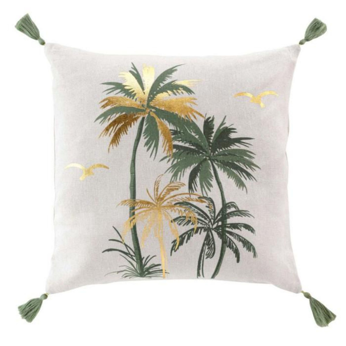 Paris Prix Coussin Déco Pompons  Papeete  45x45cm Sauge