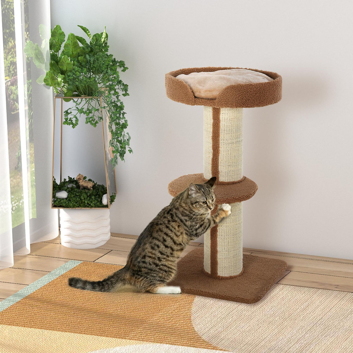 PAWHUT Arbre à chat avec griffoir centre d'activités 2 plateformes coussin marron
