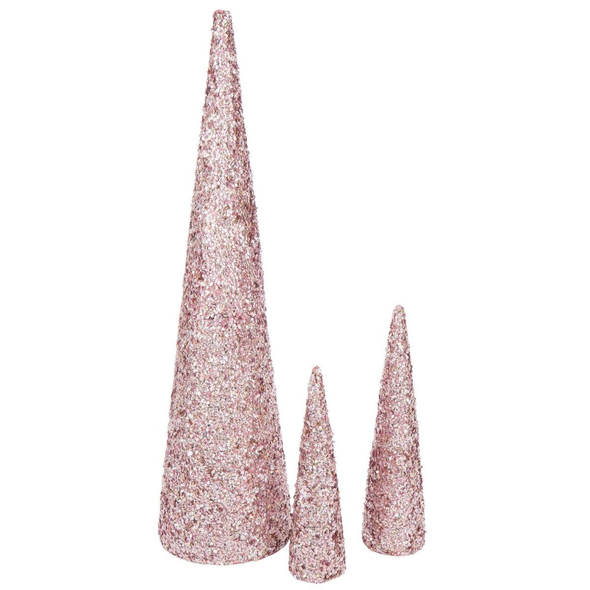 Voir la diapositive 2 : J-LINE Cône déco  sequins  56cm rose clair