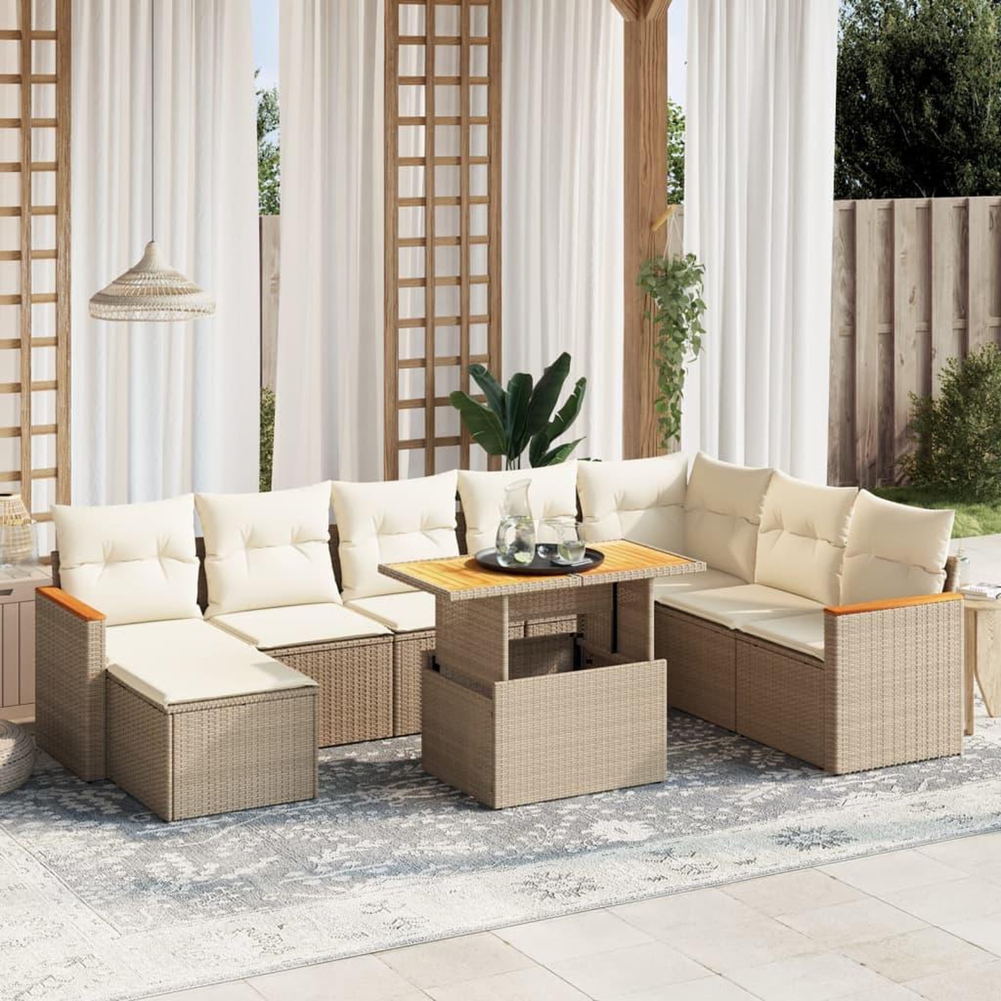 VIDAXL Salon de jardin avec coussins 9 pcs beige resine tressee