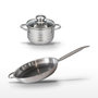 Voir la diapositive 1 : ELO Batterie de cuisine avec 1 poêle de cuisson 32 cm et 1 faitout 12 cm en inox sans PFAS Elo Collection Relief Solution Brillant