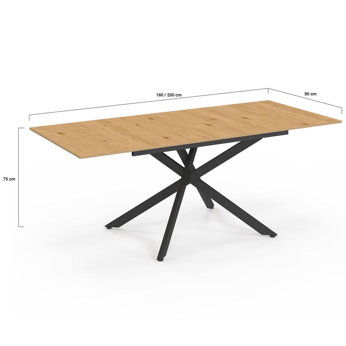 ID MARKET Table à manger extensible rectangle INES 6-10 personnes bois et noir 160-200 cm