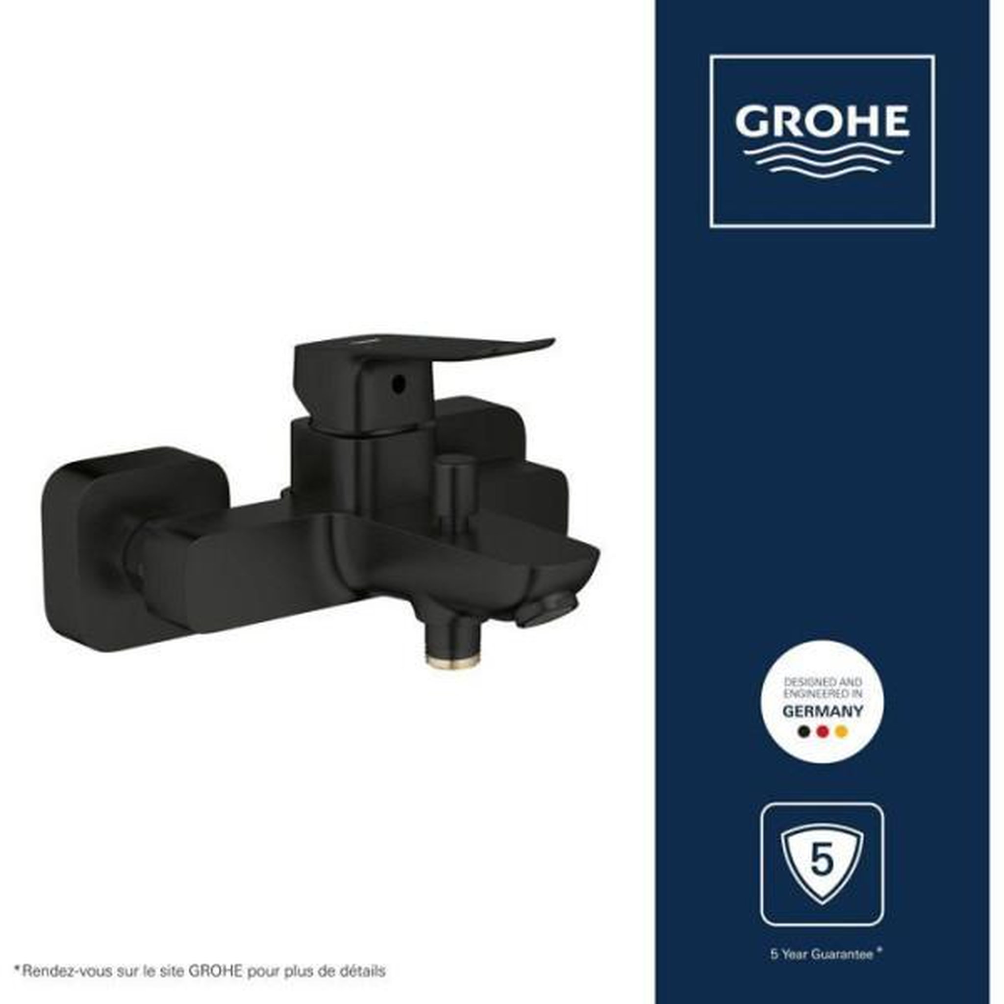 Voir la diapositive 4 : Grohe Mitigeur de bain / douche mural - grohe dice - noir mat