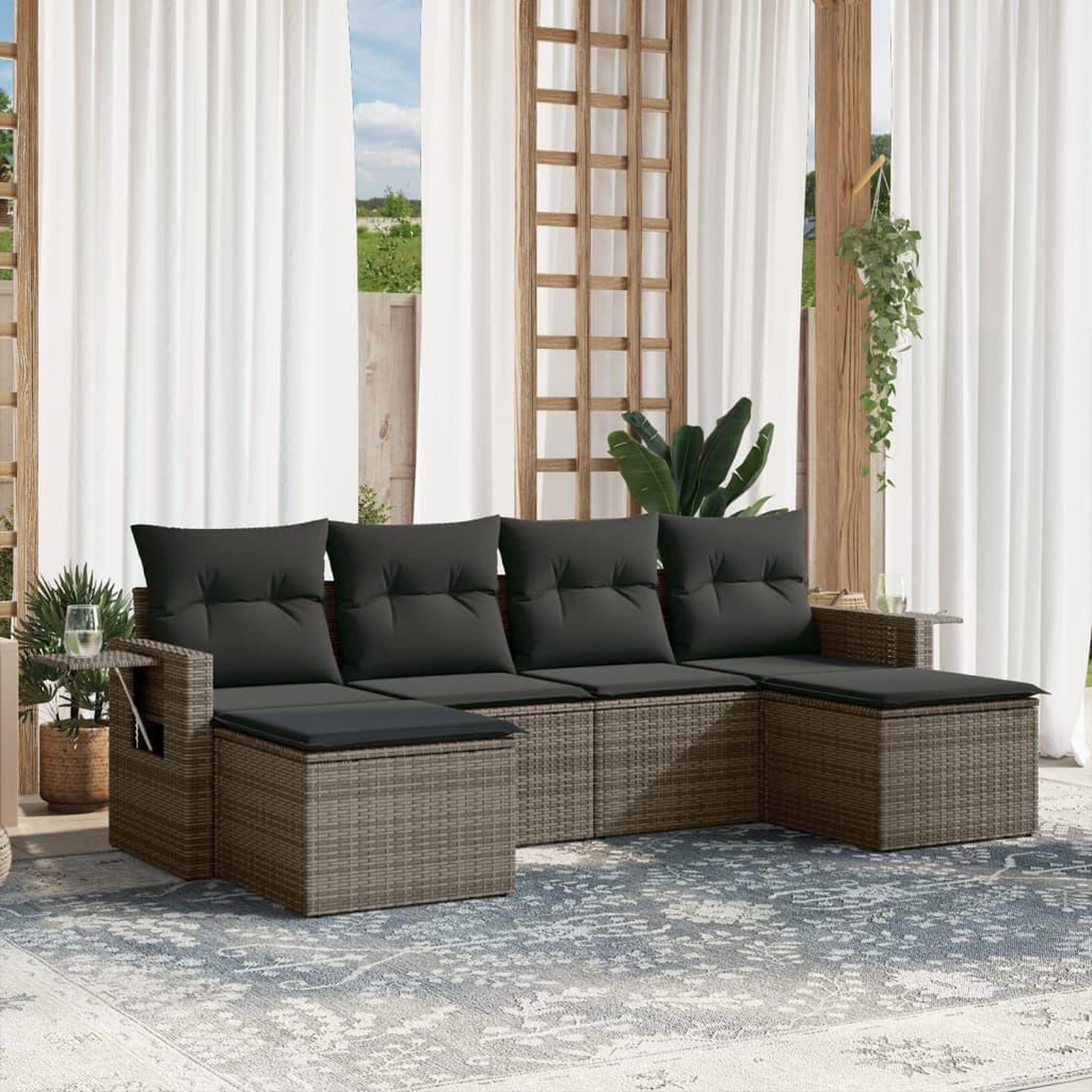 VIDAXL Salon de jardin 6 pcs avec coussins gris resine tressee