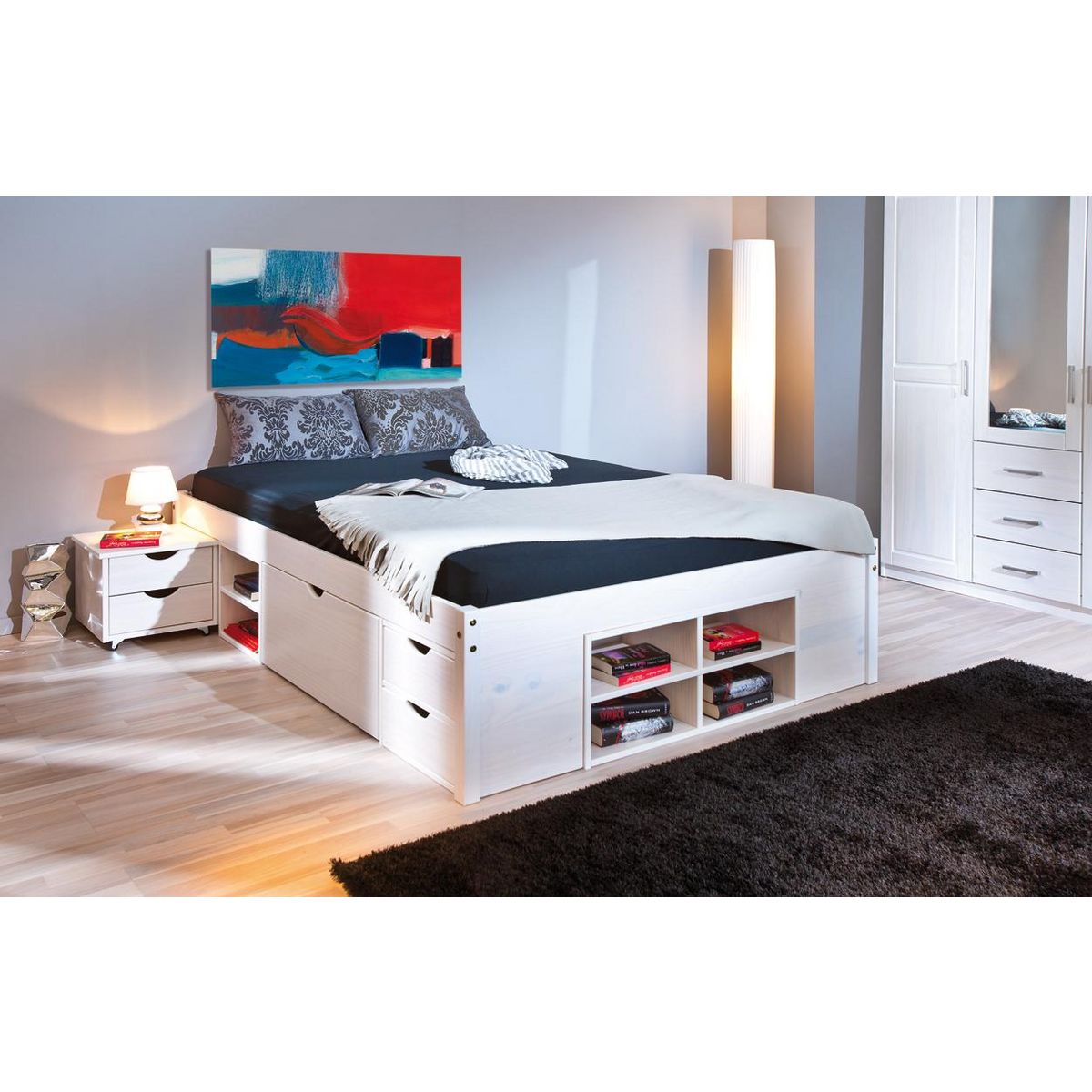 Lit multi-rangements en pin massif 160x200cm SLEEP