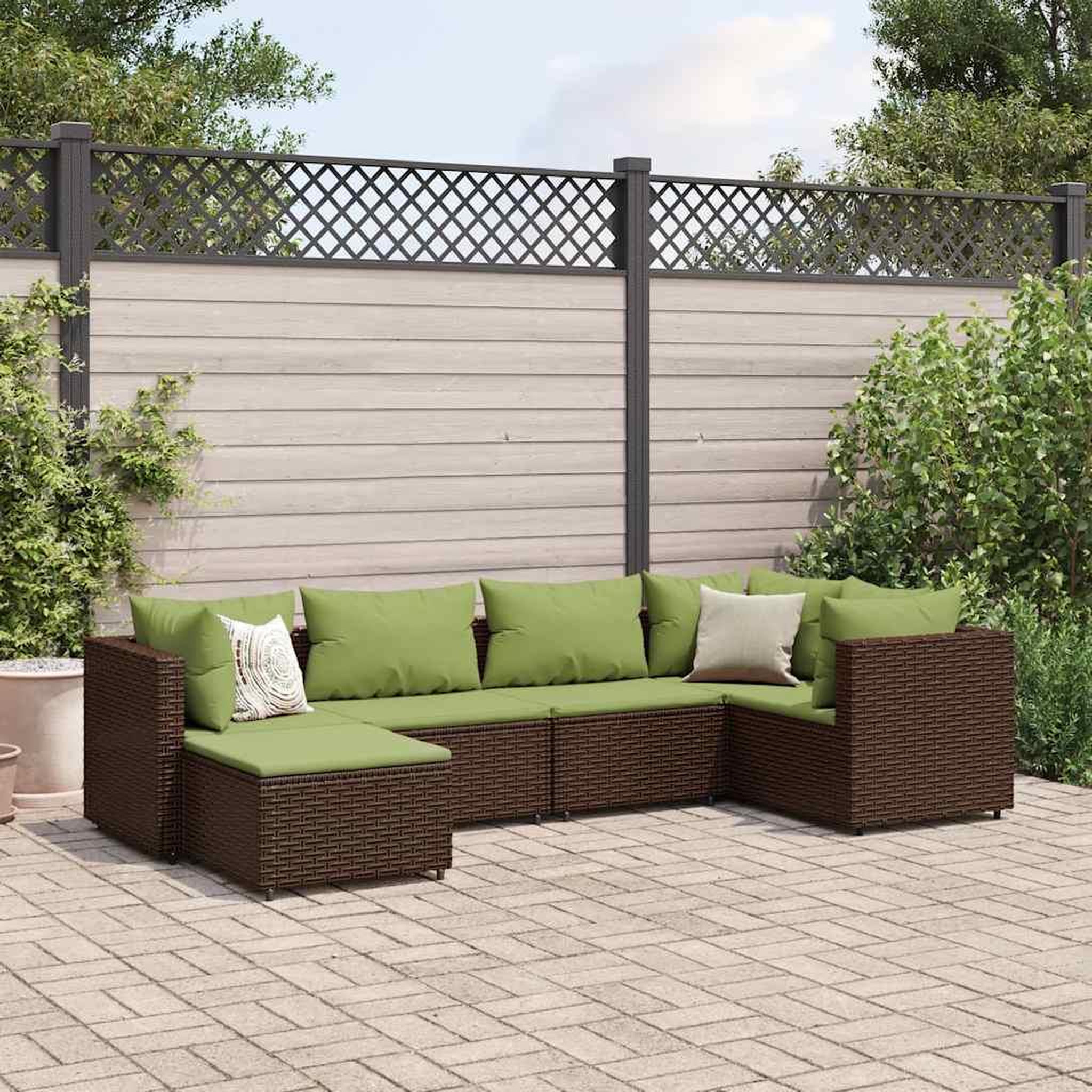 VIDAXL Salon de jardin 6 pcs avec coussins Marron Resine tressee