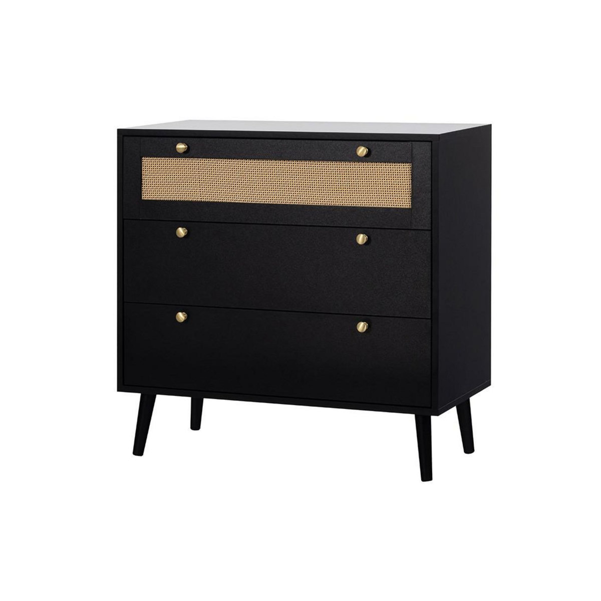 BEST MOBILIER Goto - commode - noir et cannage - 80 cm