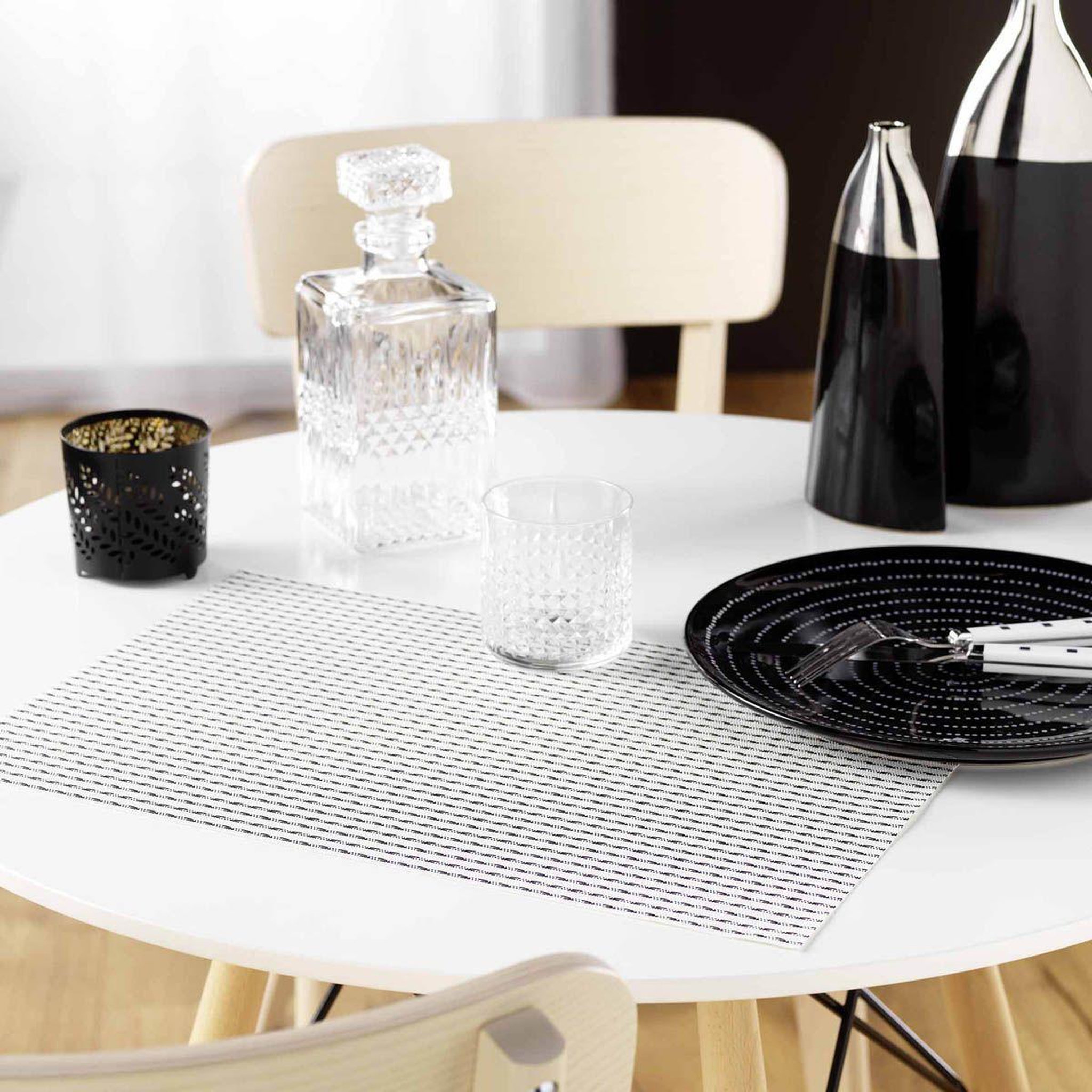 Voir la diapositive 2 : Douceur d'Intérieur Set de table imprimé  lino  30x45cm noir & blanc