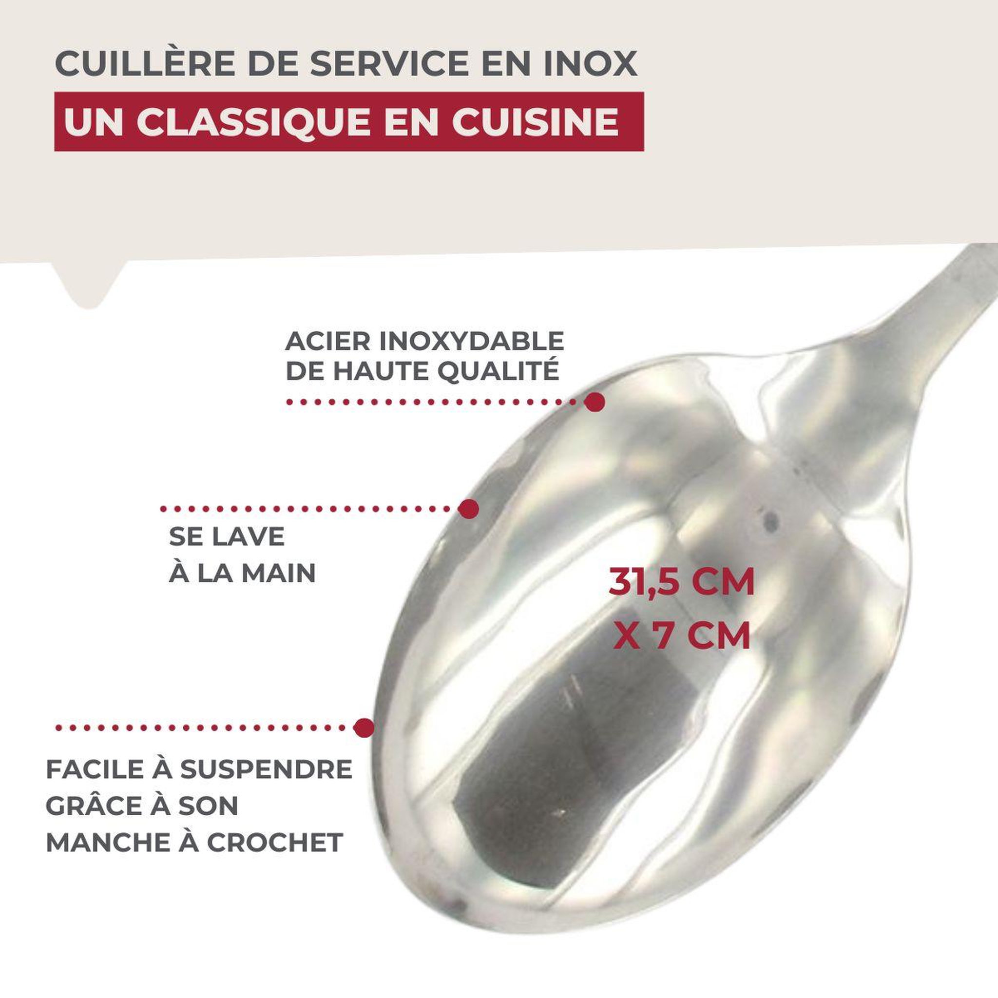 Voir la diapositive 4 : Fackelmann Cuillère de service inox 31,5 cm fackelmann oxford